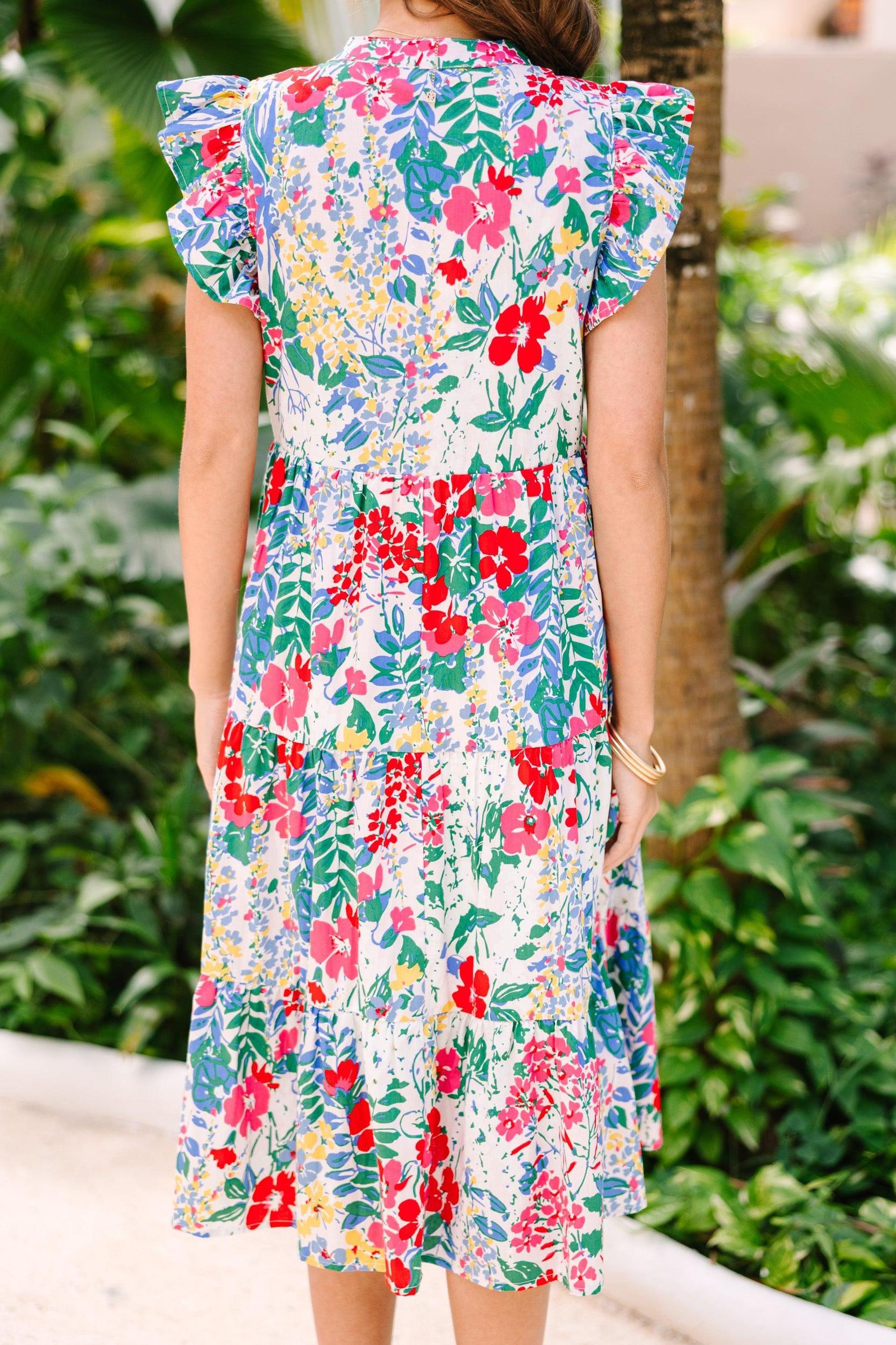 Bright Days Ahead White Floral Midi Dress Female Product Image