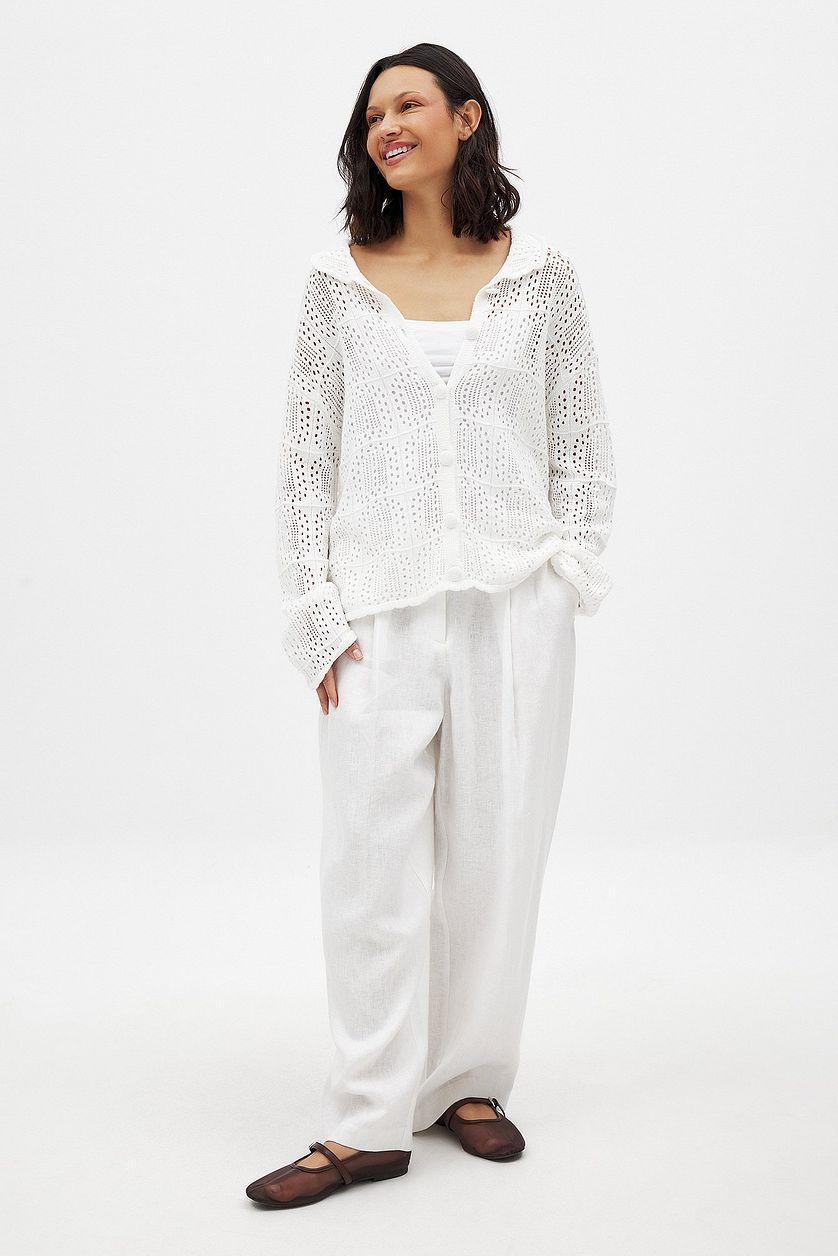 Tapered Linen Mid Waist Trousers Product Image