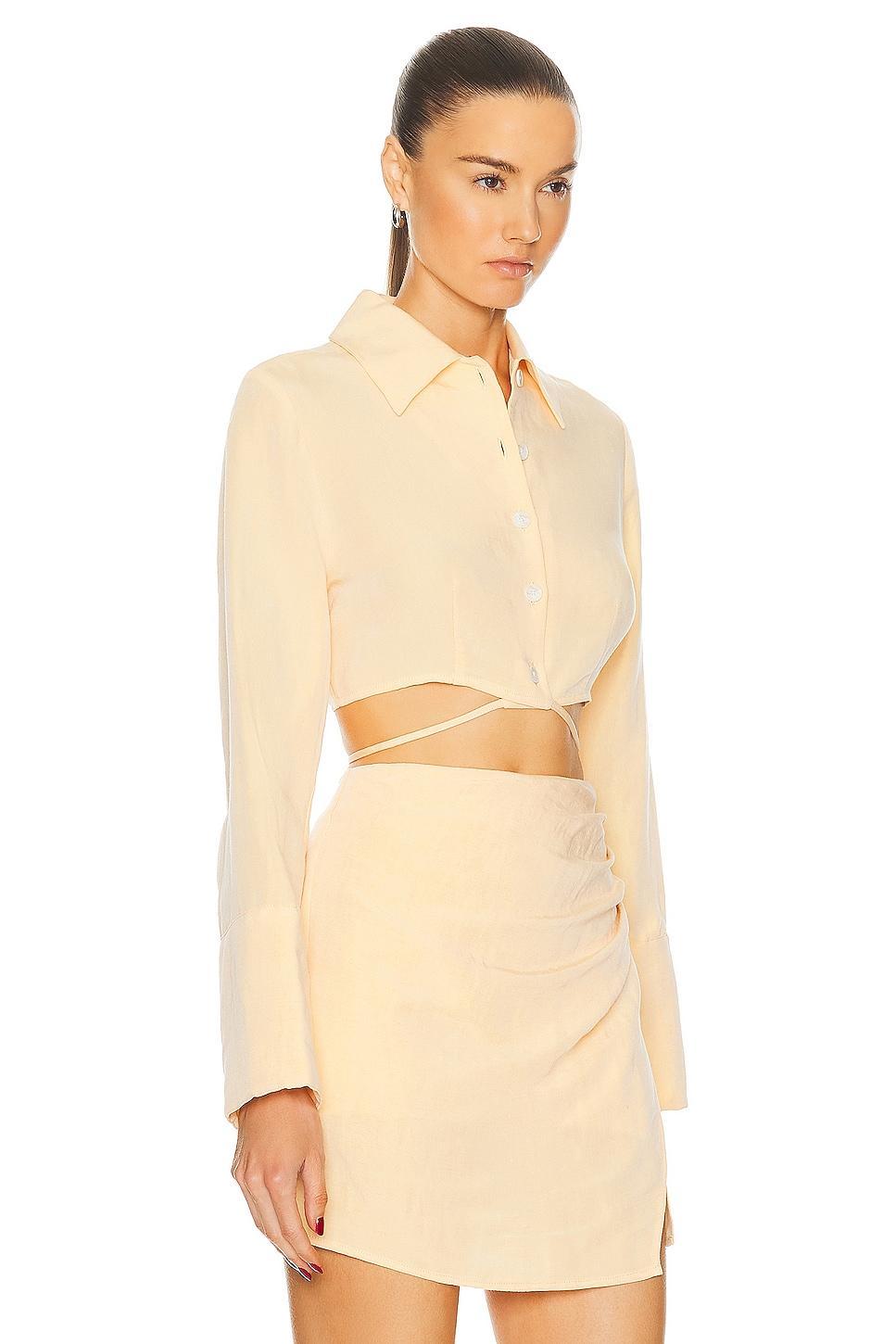 MATTHEW BRUCH Long Sleeve Cropped Button Up Shirt in Peach Product Image