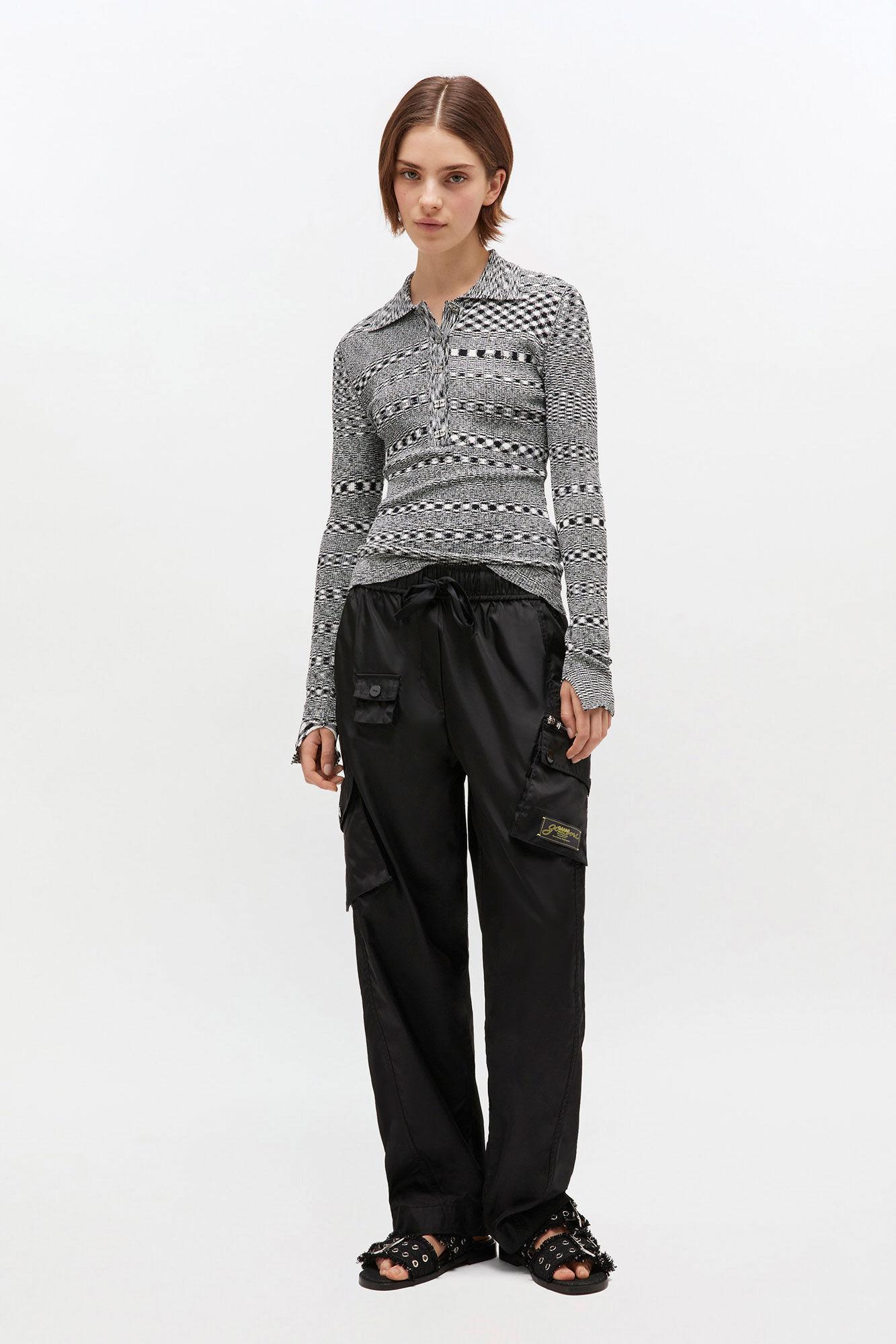 Grey Striped Knitted Polo Shirt Product Image