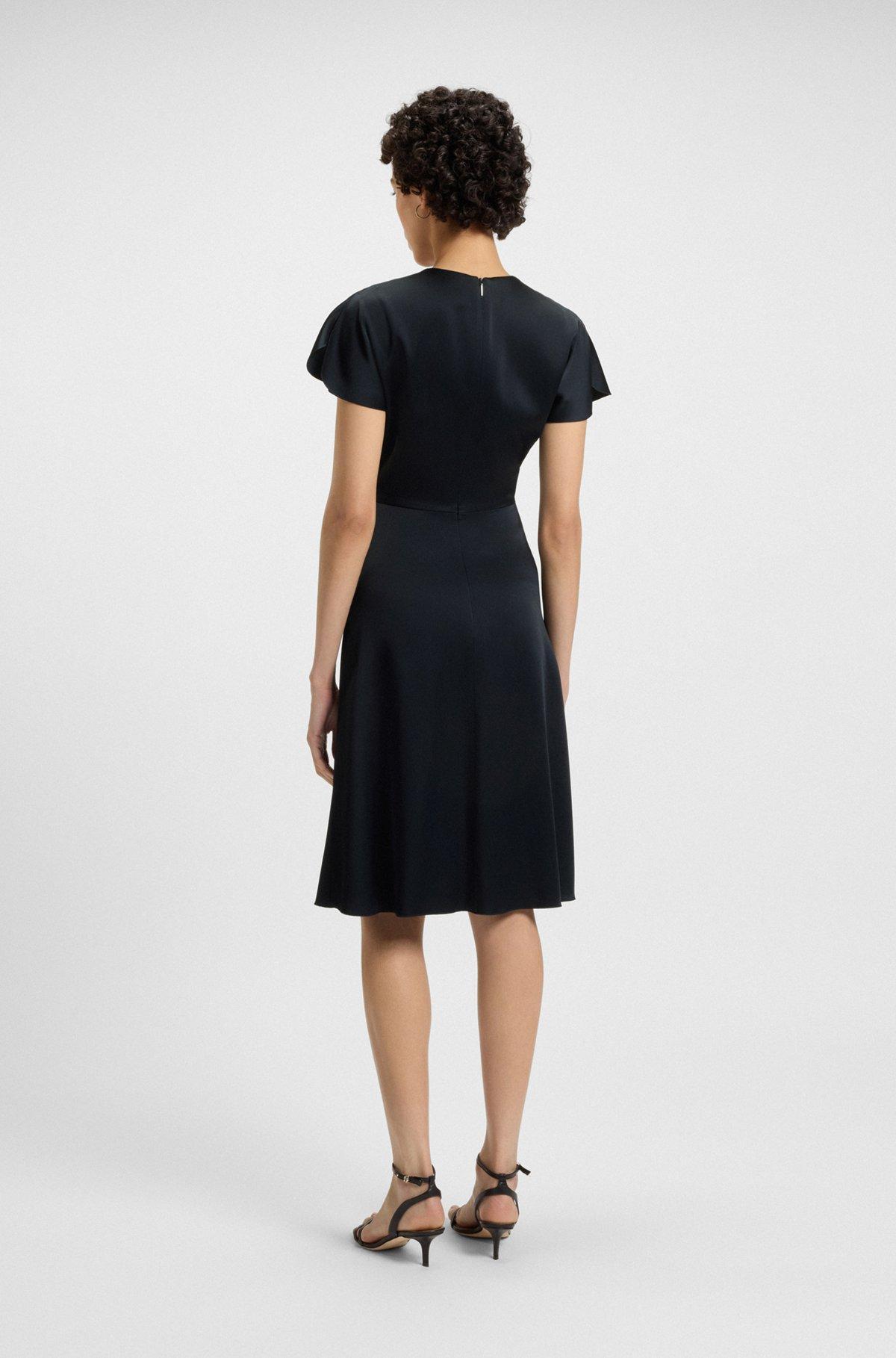 BOSS - V-neck dress with gathered waistband - Dark Blue Product Image