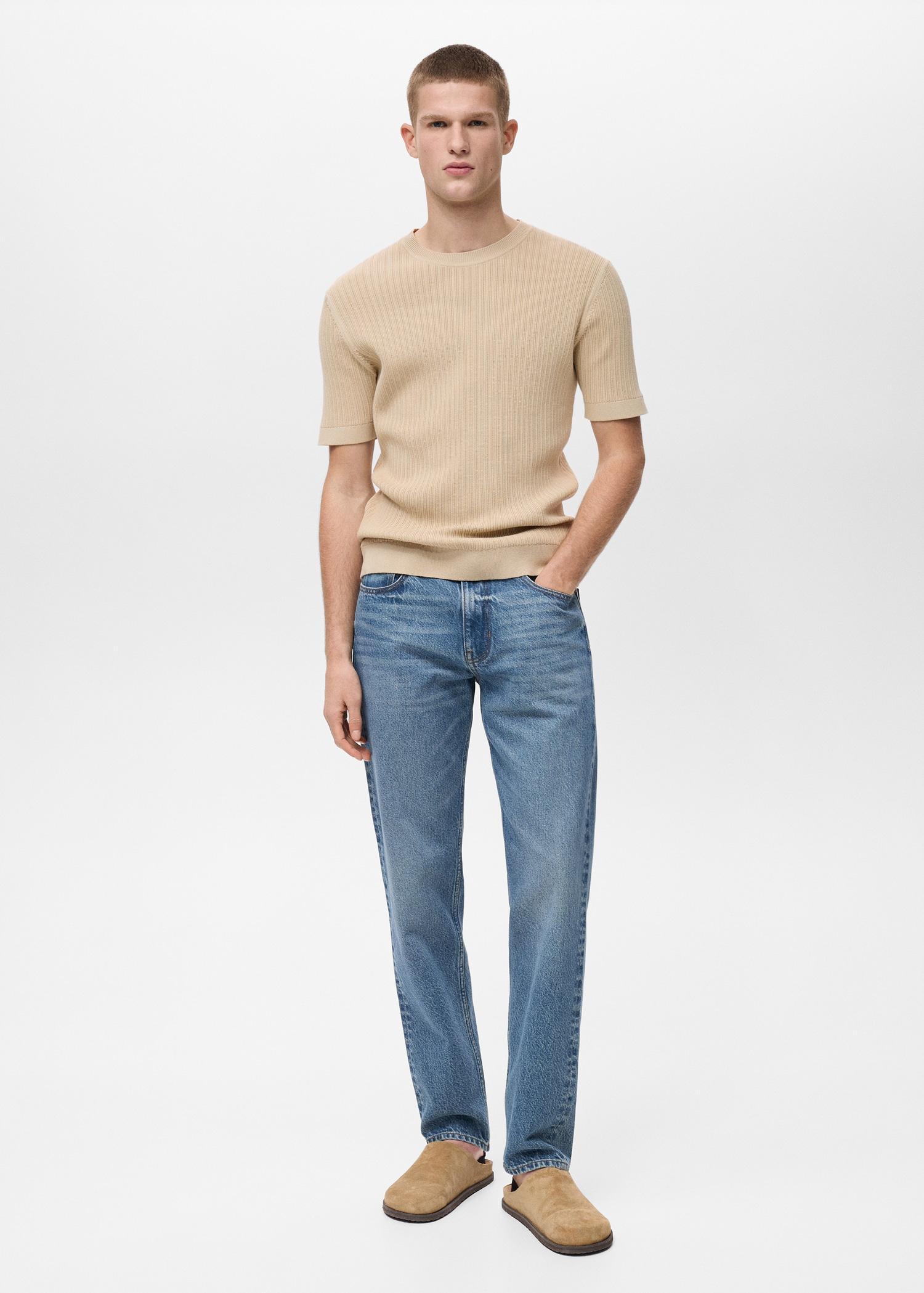 Braided cotton knitted T-shirt - Men | MANGO USA Product Image