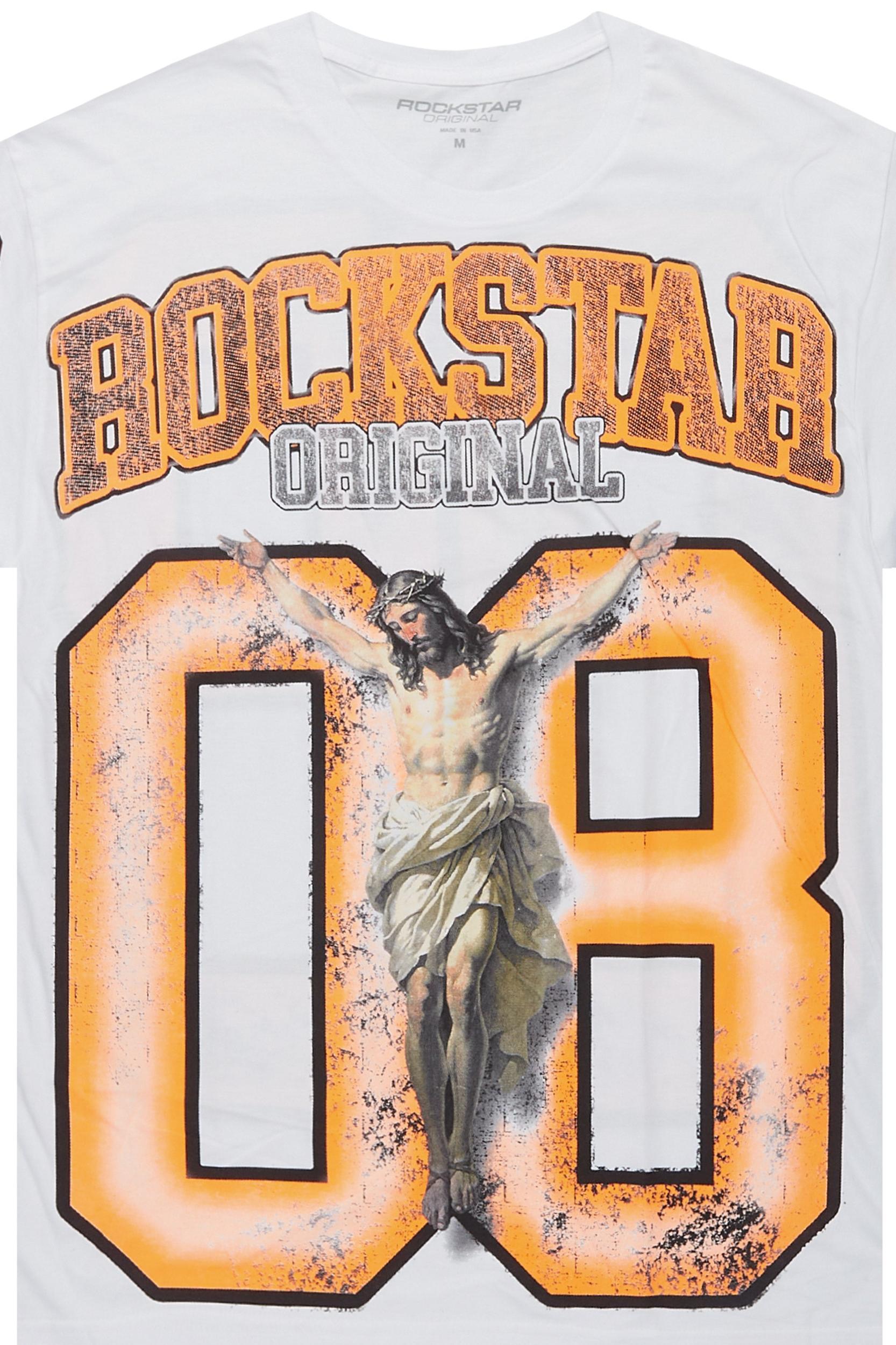 Fields White/Orange Oversized Graphic T-Shirt Male Product Image