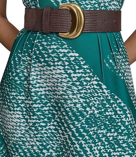 Donna Karan Scuba Boat Neck Sleeveless Belted Midi A-Line Dress Product Image