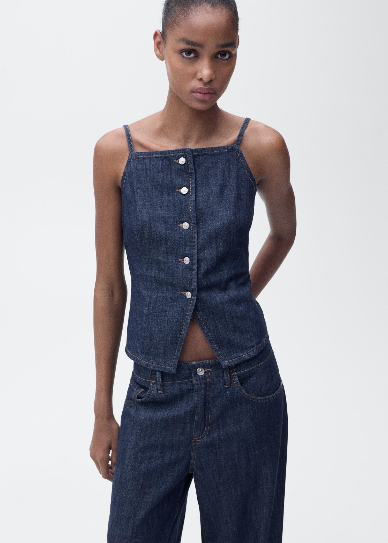 Buttoned denim top - Women | MANGO USA Product Image