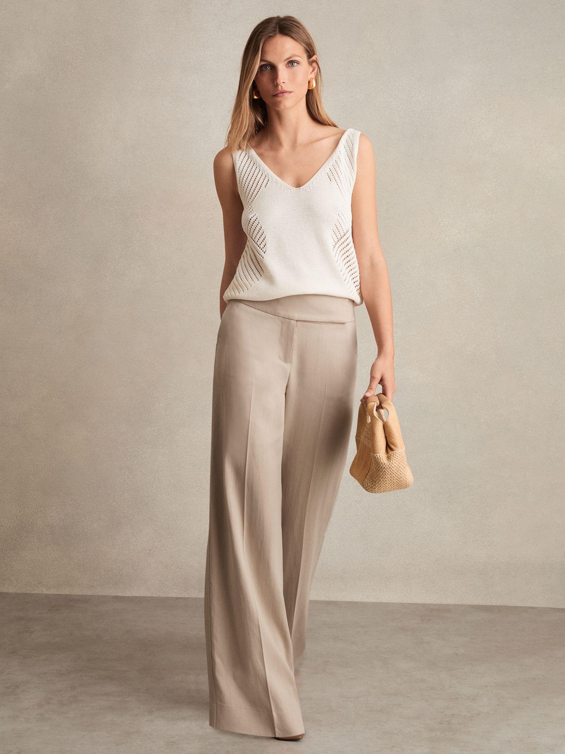 Petite Poplin Belted Split Midi Dress in Ivory Product Image