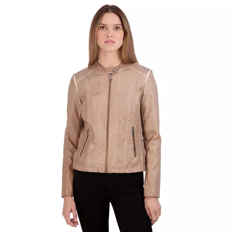 Women's Sebby Collection Faux-Leather Racing Jacket, Size: Small, Whiskey Product Image