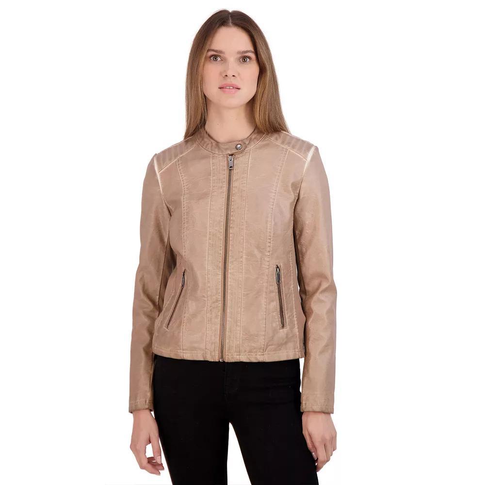 Women's Sebby Collection Faux-Leather Racing Jacket, Size: Small, Whiskey Product Image