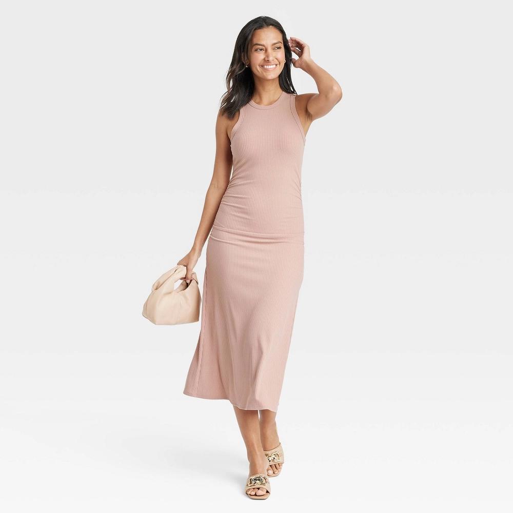 Womens Rib Knit Midi Bodycon Dress - A New Day Brown Product Image