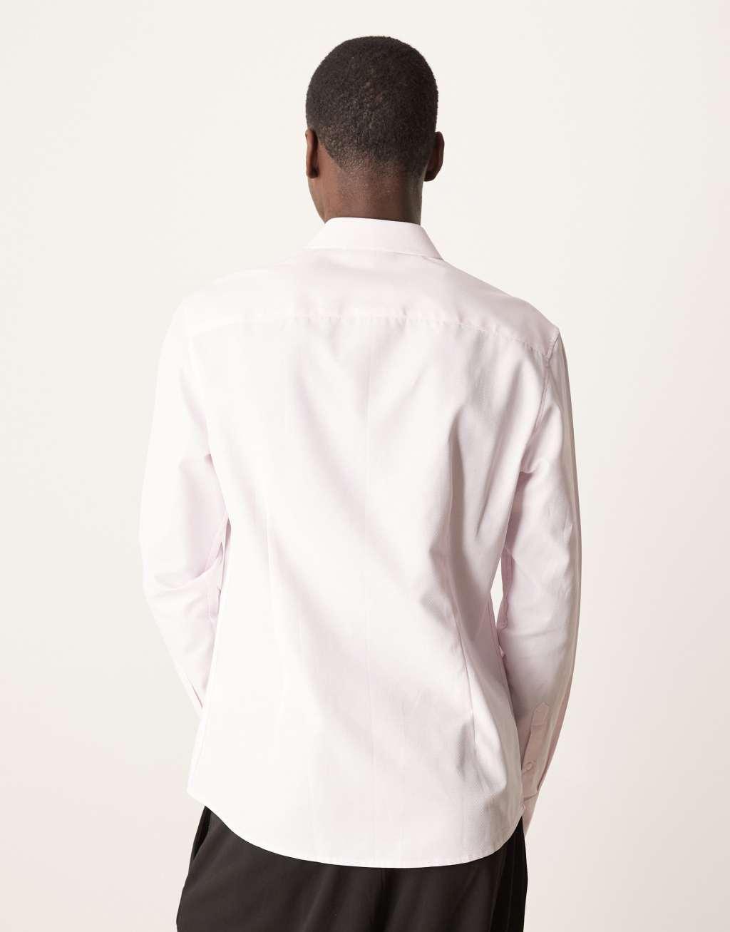 ASOS DESIGN slim fit dress shirt in pink textured Product Image
