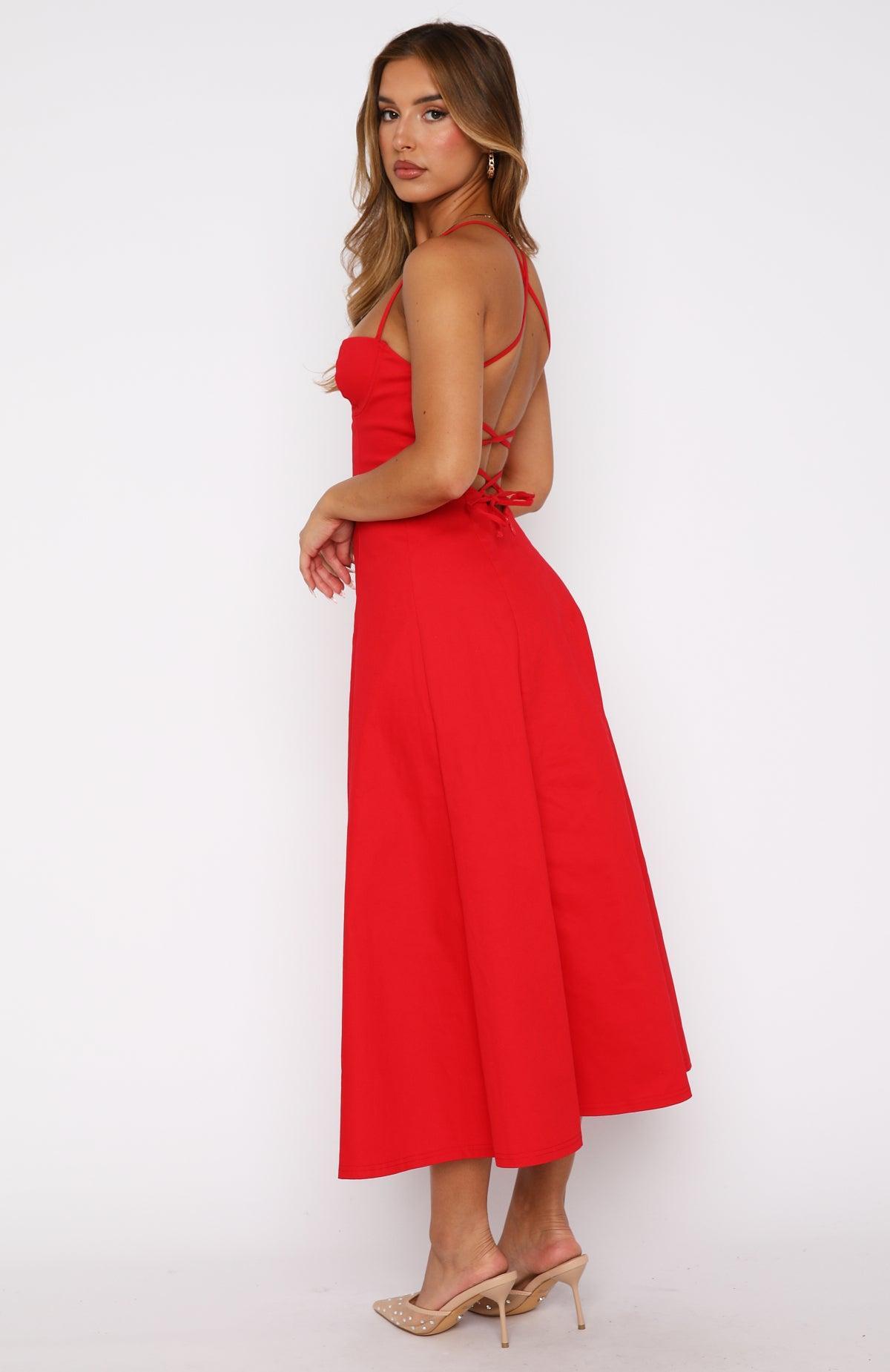 Wanna Be There Midi Dress Red Product Image