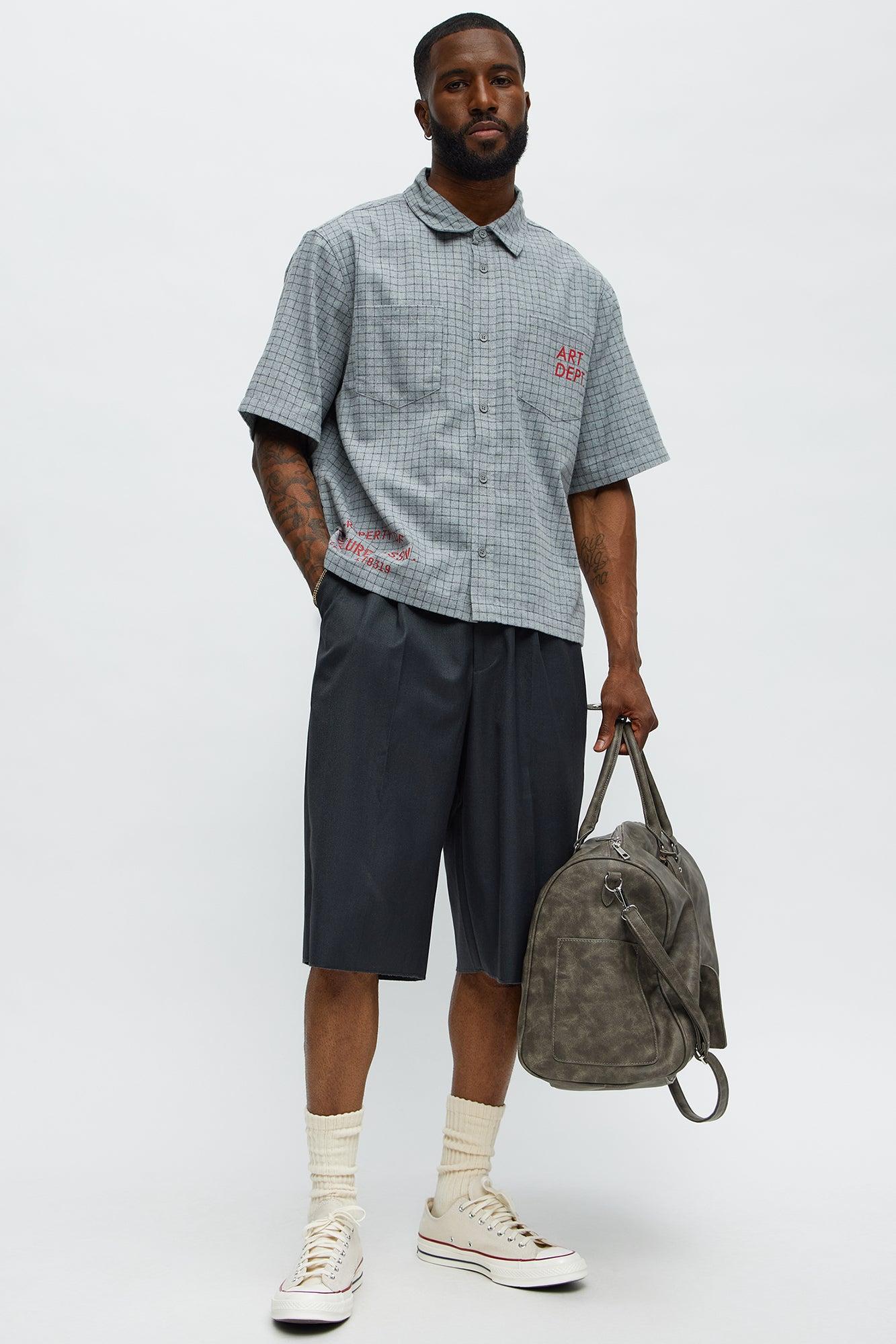 Art Dept. Cropped Button Up Shirt - Grey Male Product Image