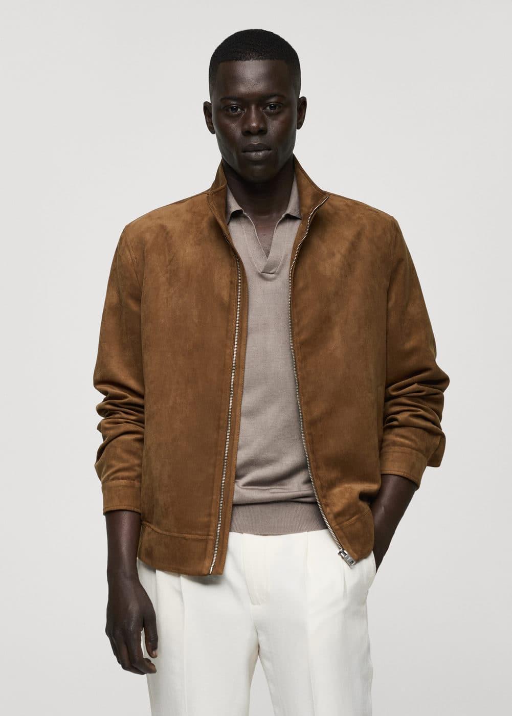 Suede-effect jacket with zip - Men | MANGO USA Product Image