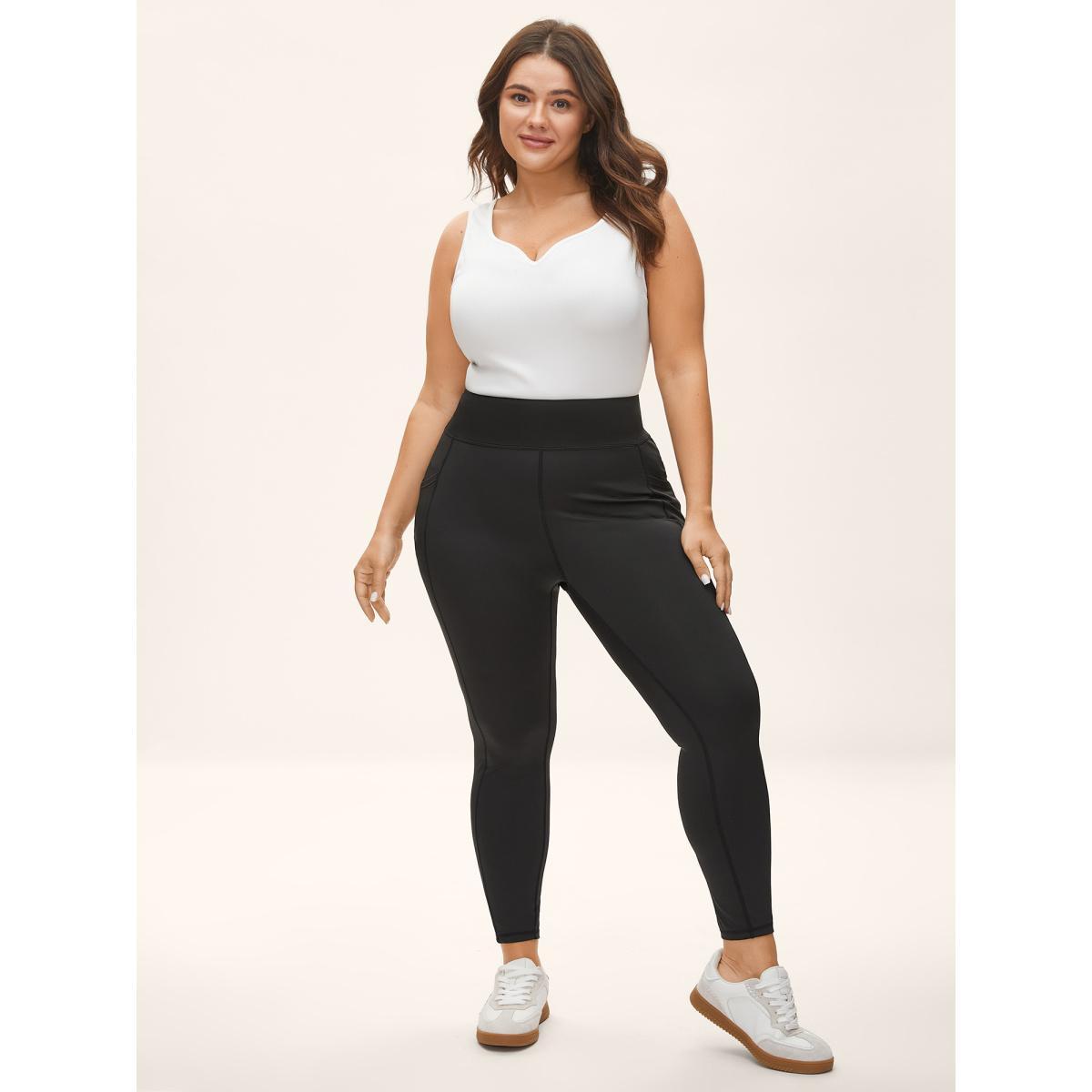 Plus Size Stretchy Wide-Waistband Tight-Fit Leggings Women Black Everyday-Casual Leggings BloomChic 10/M Product Image