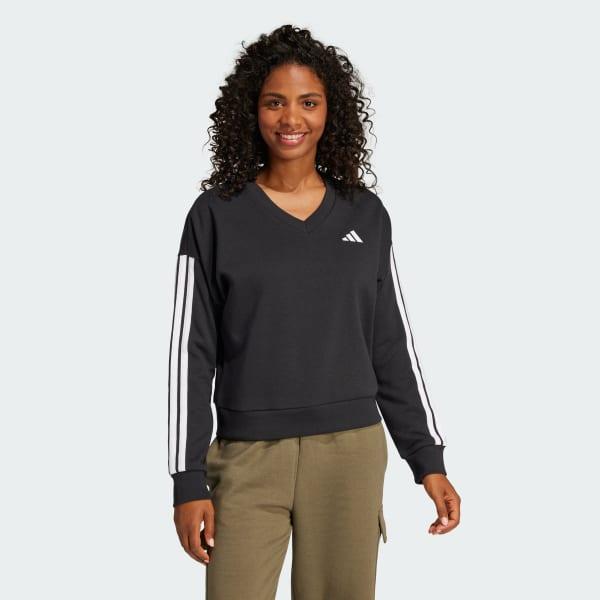adidas Essentials 3-Stripes French Terry V-neck Sweatshirt Clear Pink M Womens Product Image