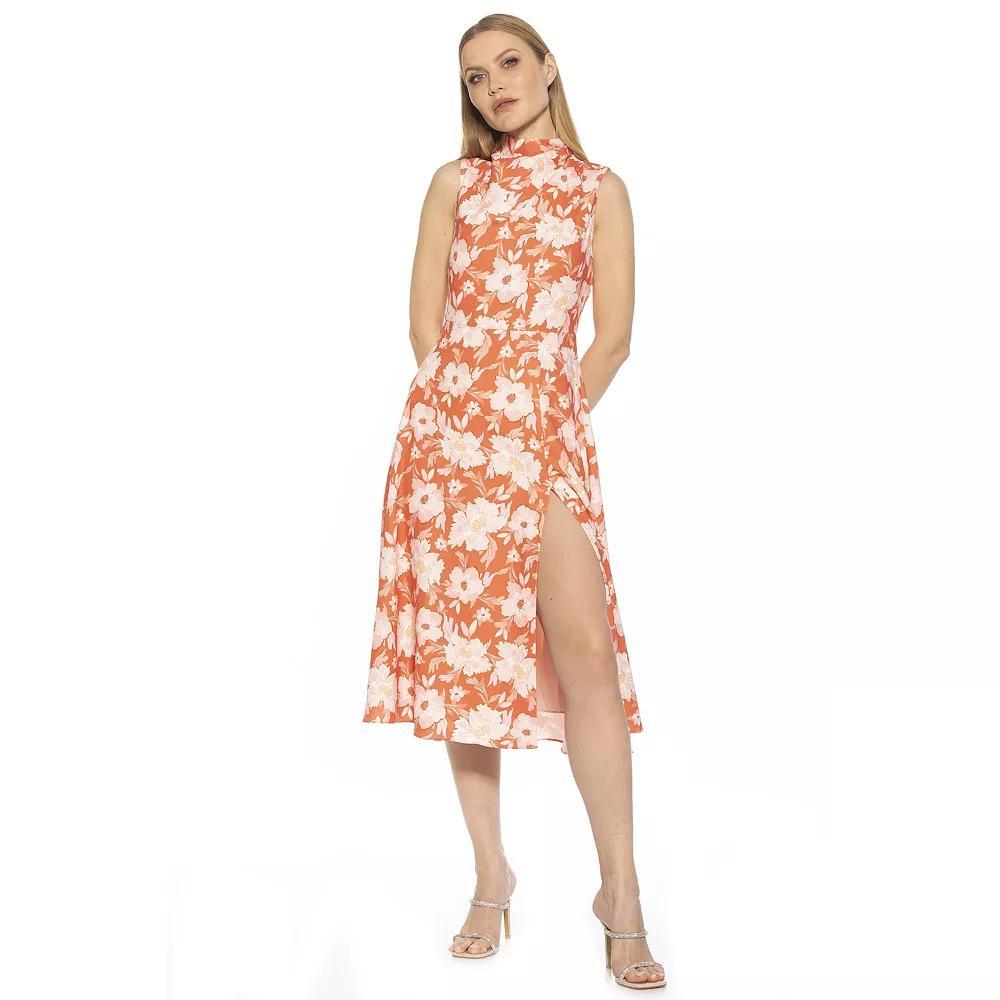 Women's ALEXIA ADMOR Veronica Draped Mock Neck Fit And Flare Dress, Size: 2, Green Palm Product Image