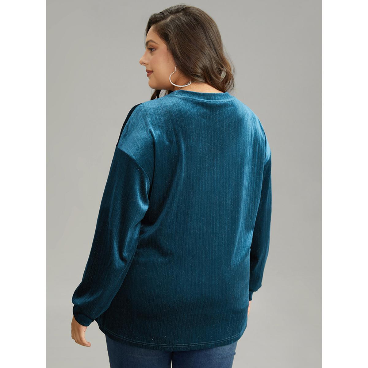 Plus Size Solid Velvet Round Neck Sweatshirt Women Aegean Casual Elastic cuffs Round Neck Dailywear Sweatshirts BloomChic 28/5X Product Image