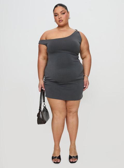 True Desires One Shoulder Mini Dress Grey Product Image