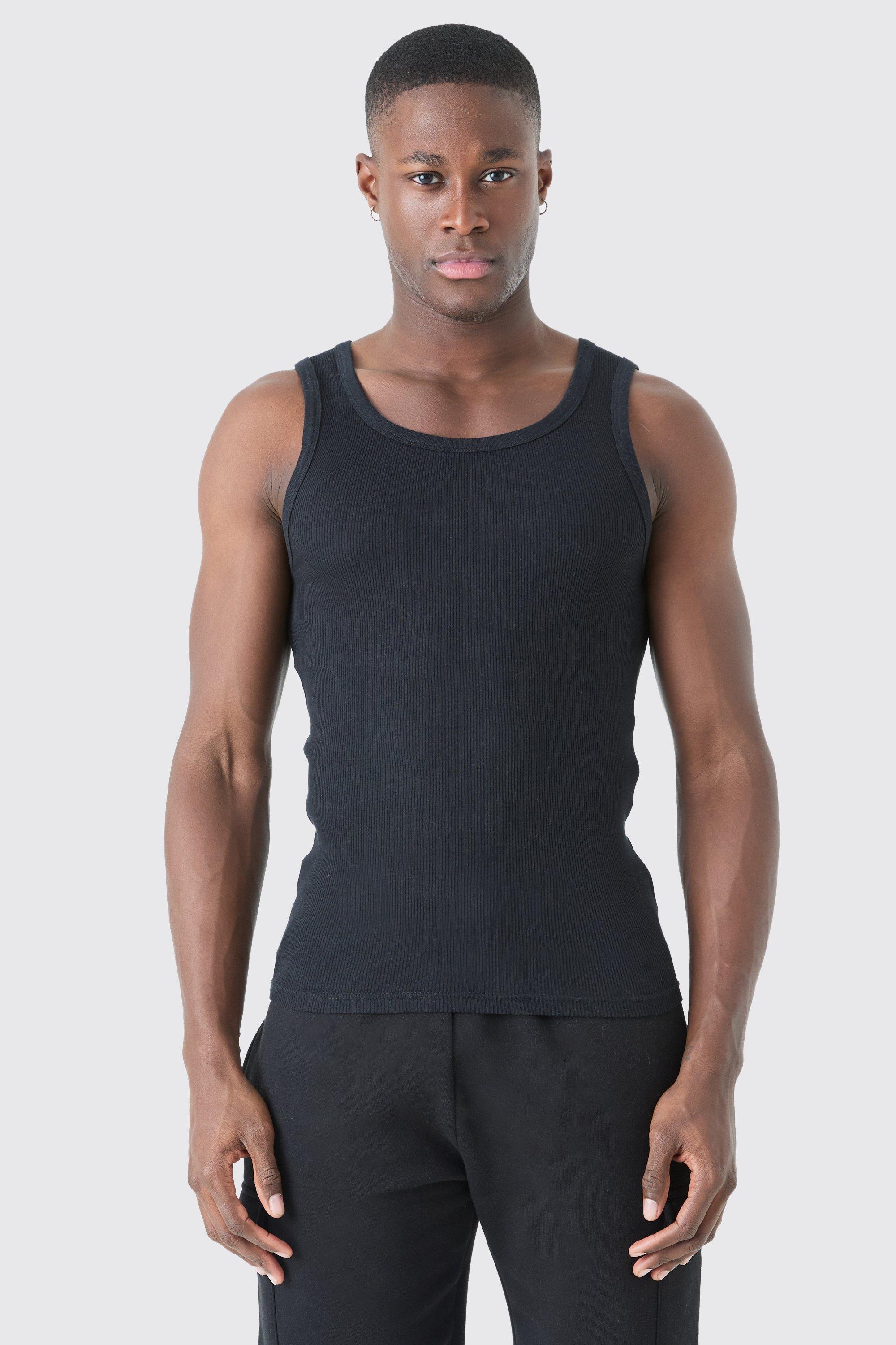 Mens Basic Muscle Fit Ribbed Undershirt - Black Product Image