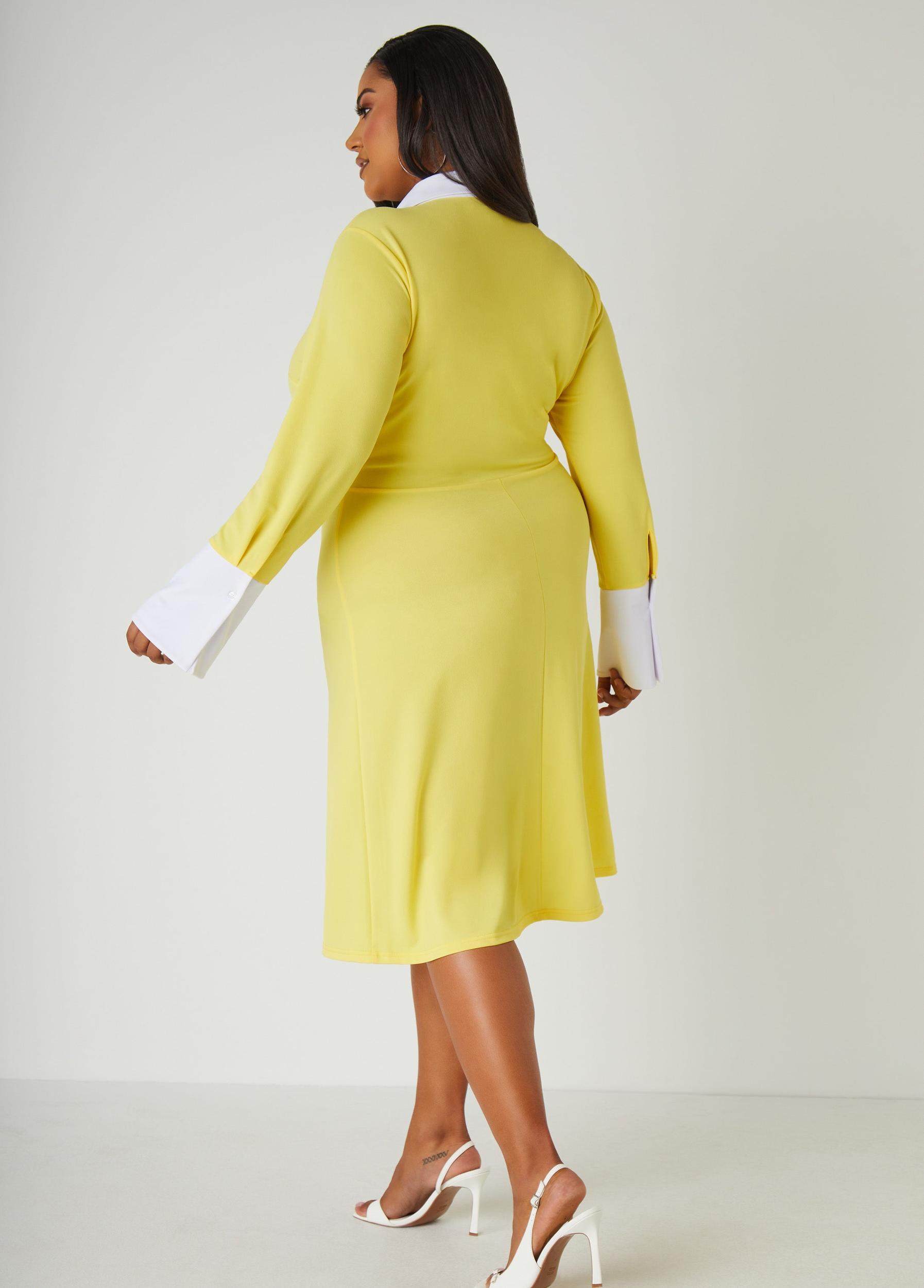Two Tone Bell Sleeved Shirtdress Product Image