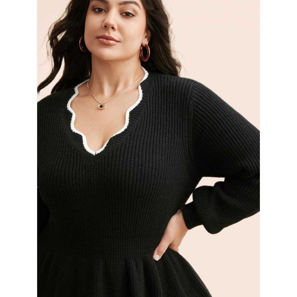 Plus Size Supersoft Essentials Contrast Lace Collar Wool Sweater Dress Black Women Casual Long Sleeve Everyday Sweater Dresses BloomChic 14-16/1X Product Image
