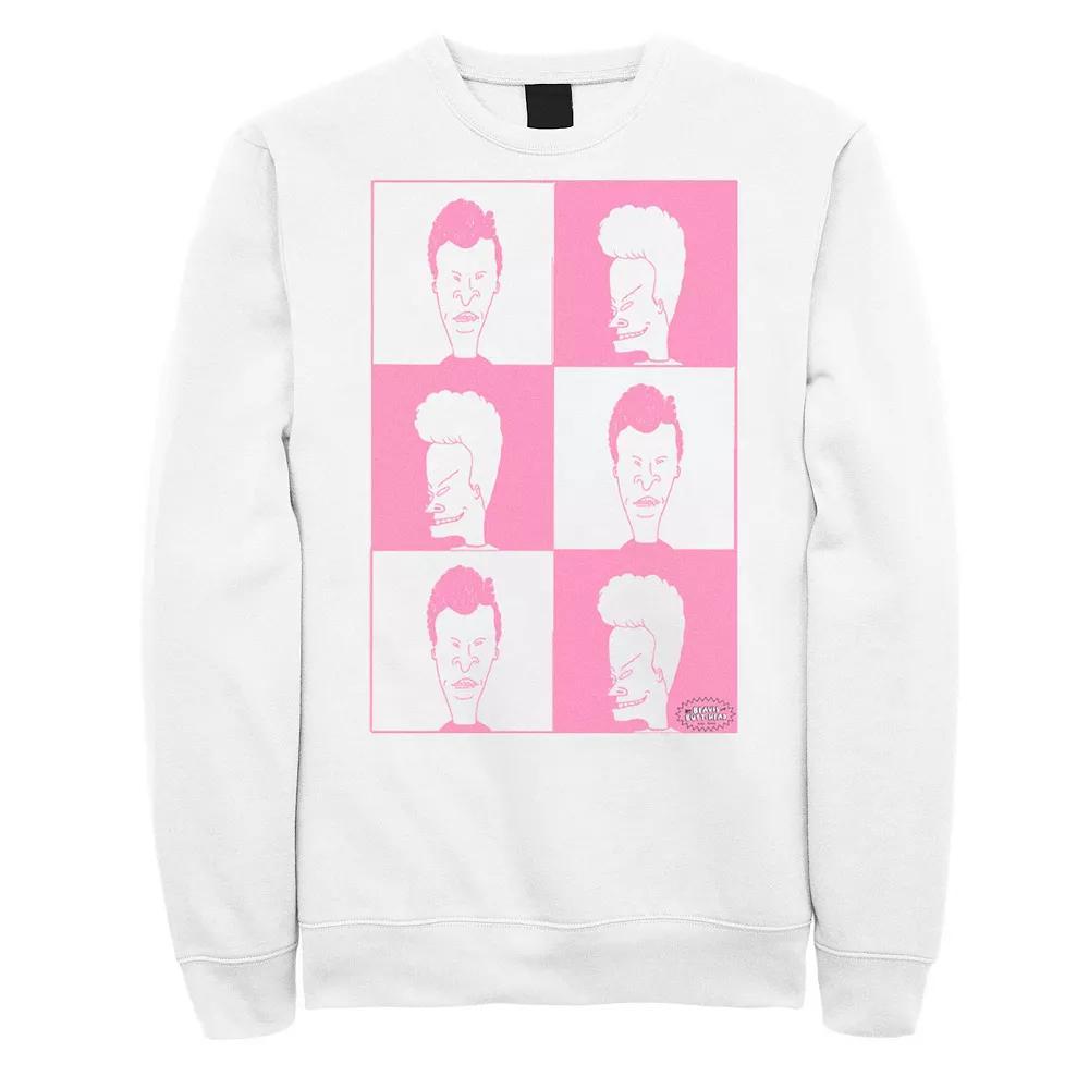Men's Beavis and Butthead Checkered Design Sweatshirt, Size: XL, White Product Image