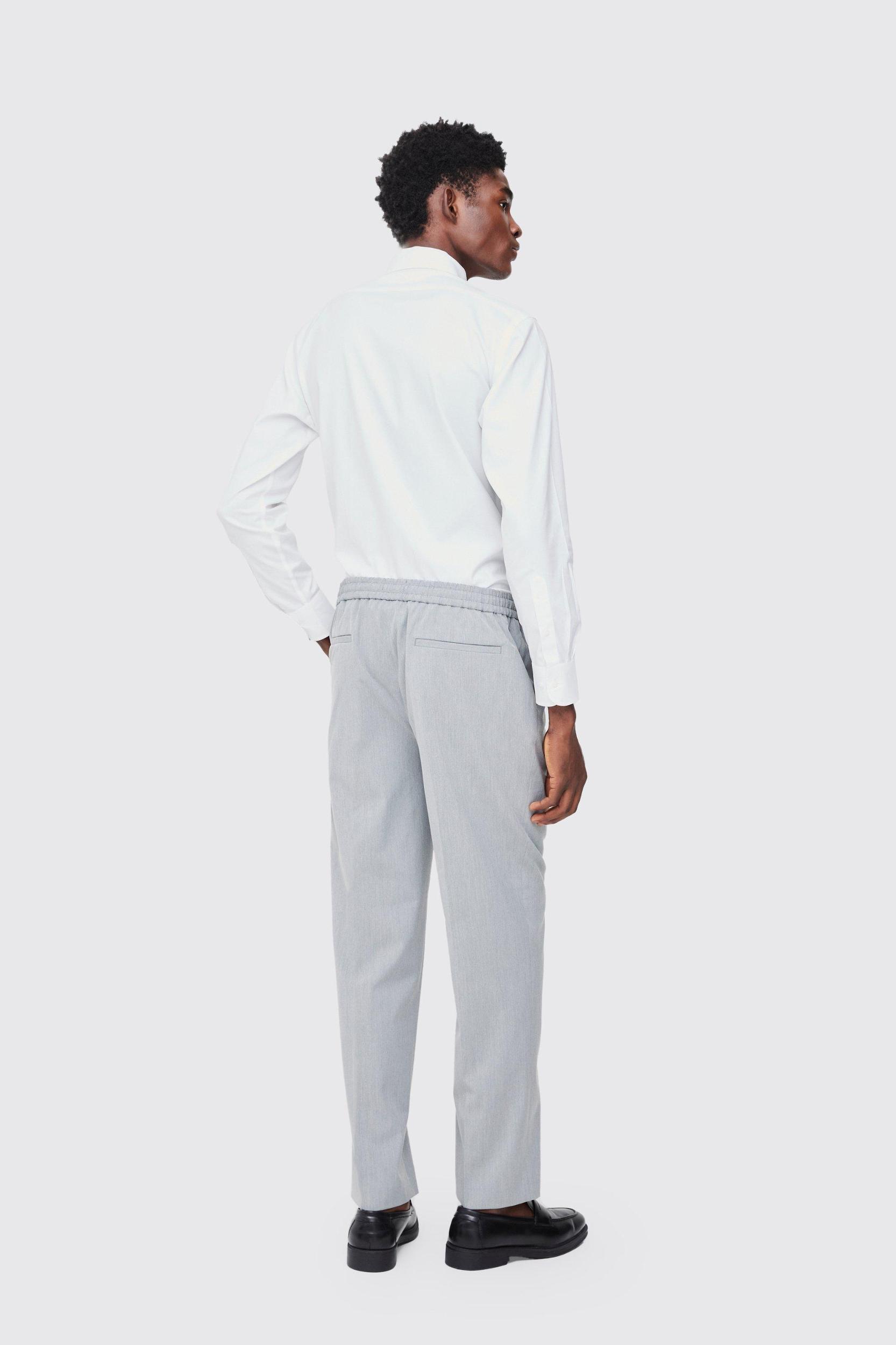Elastic Waist Straight Fit Tailored Pants | boohooMAN USA Product Image