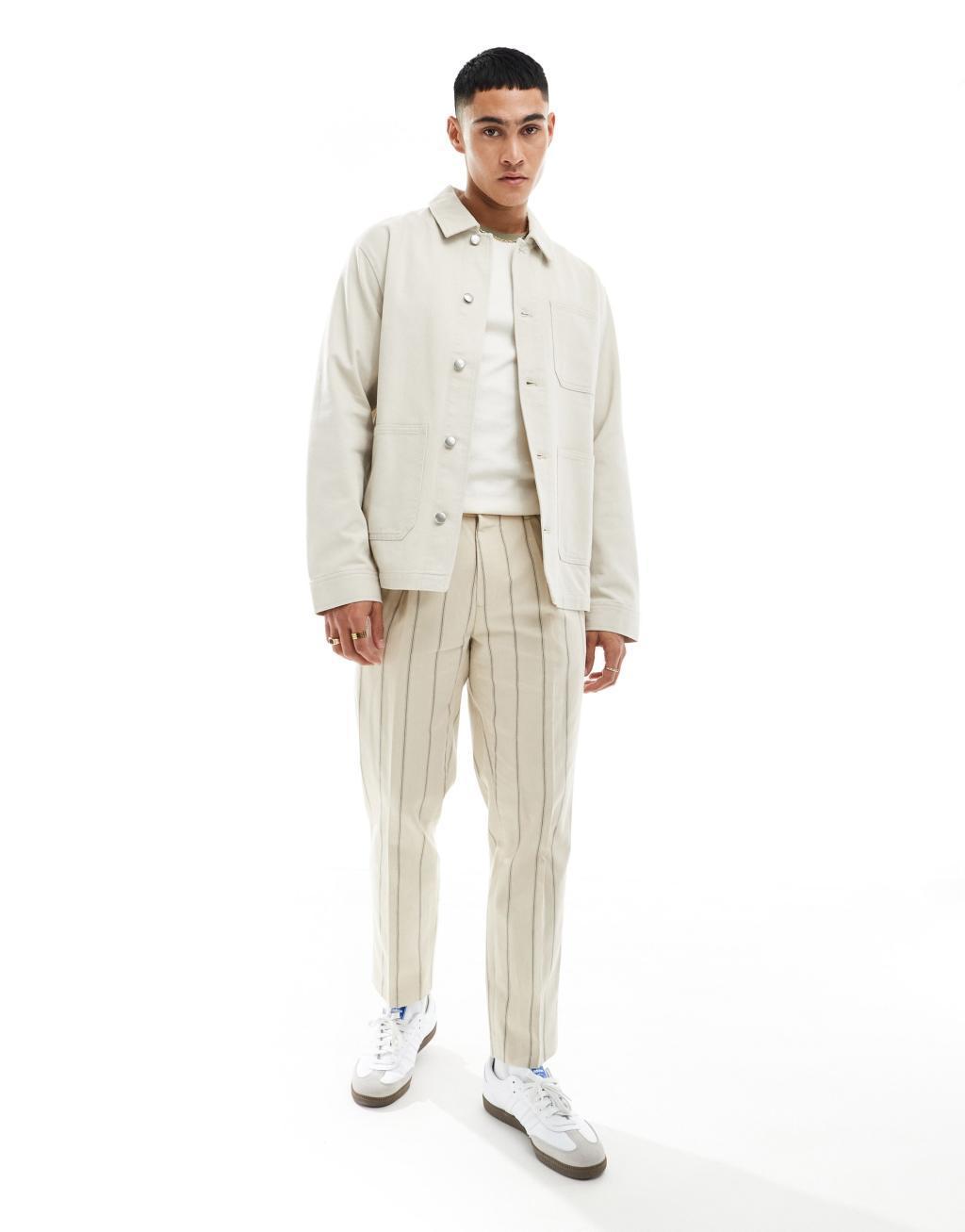 ASOS DESIGN worker jacket in washed twill in stone Product Image