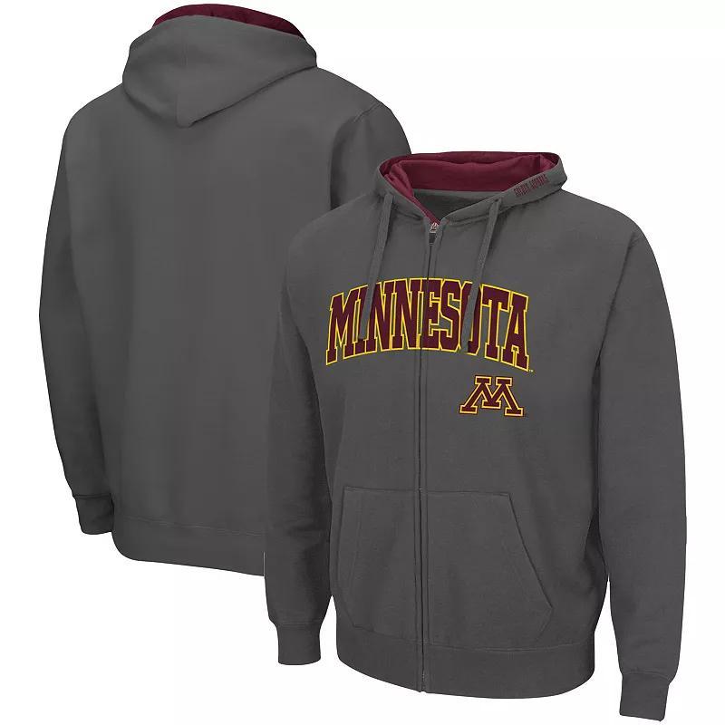 Men's Colosseum Heathered Gray Minnesota Golden Gophers Arch & Logo 3.0 Full-Zip Hoodie, Size: Large, Grey Product Image