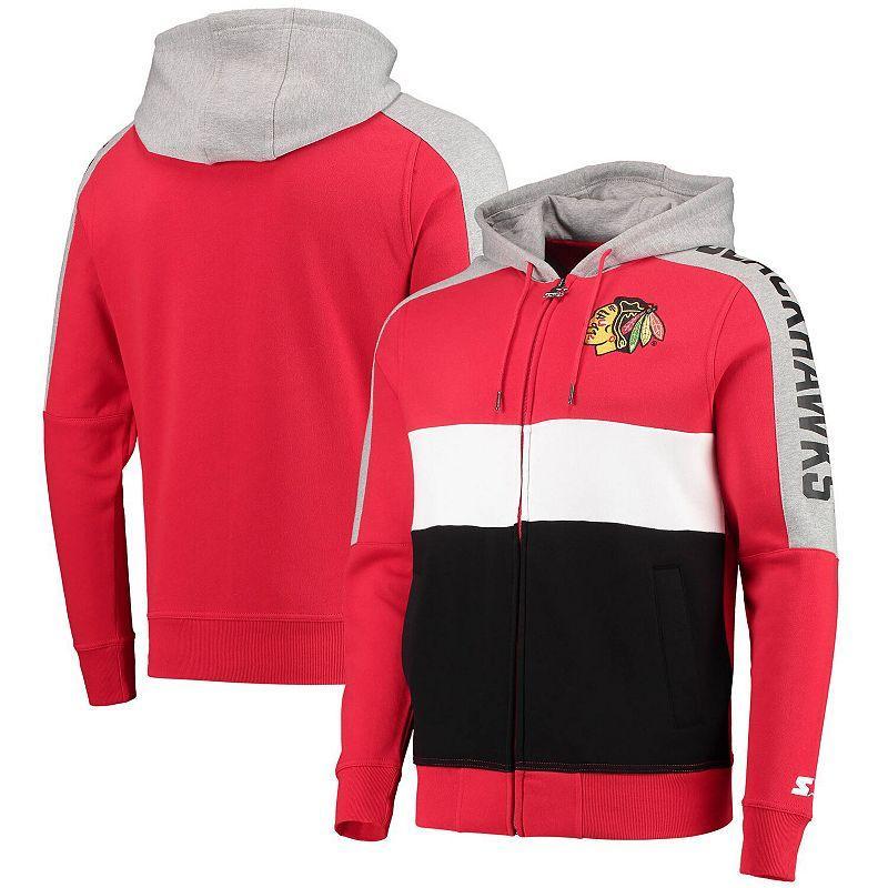 Mens Starter /Black Chicago Blackhawks Playoffs Color Block Full-Zip Hoodie Product Image