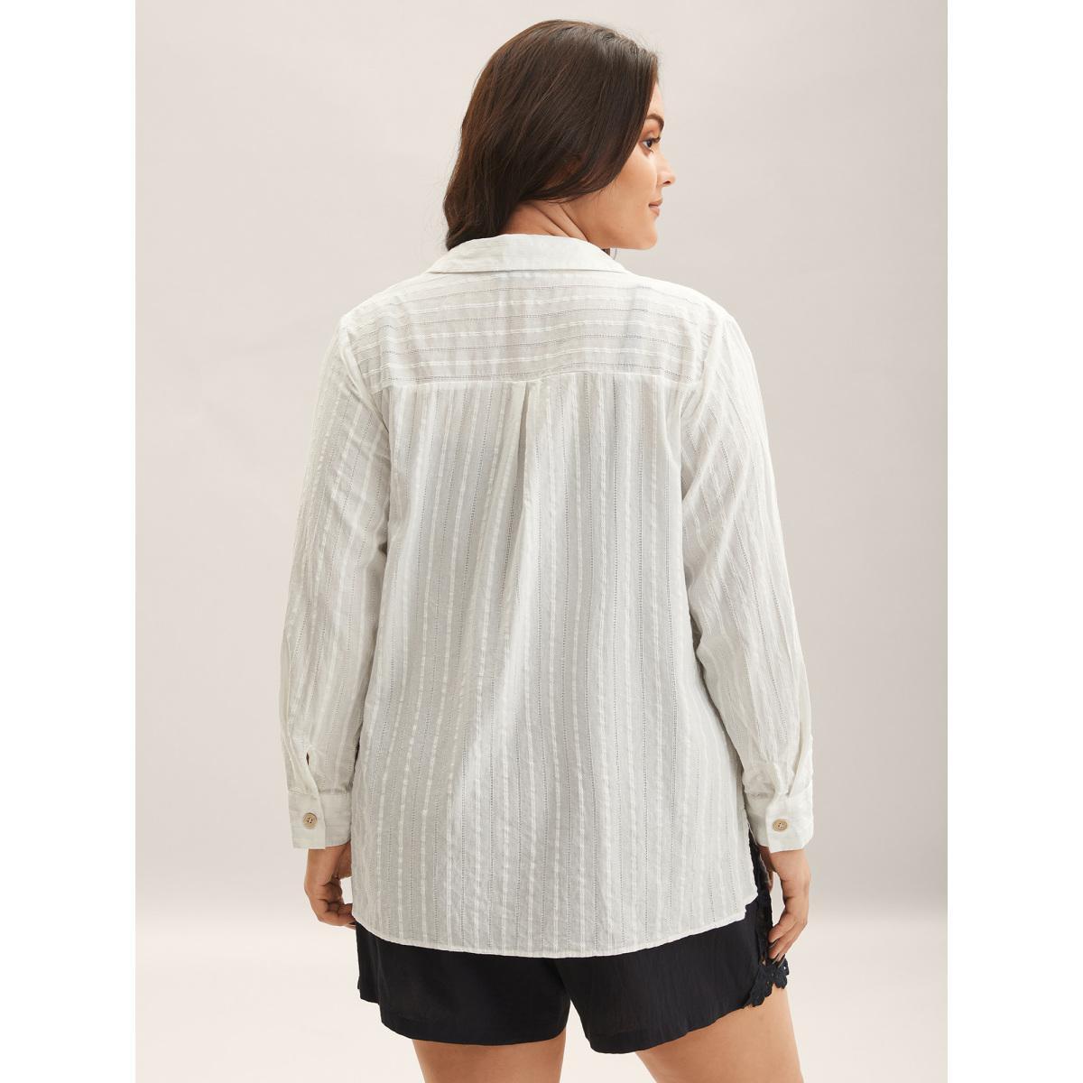 Plus Size Pure Cotton Sheer Pocket Shirt Originalwhite Long Sleeve Shirt collar Shirts 26/4X Product Image