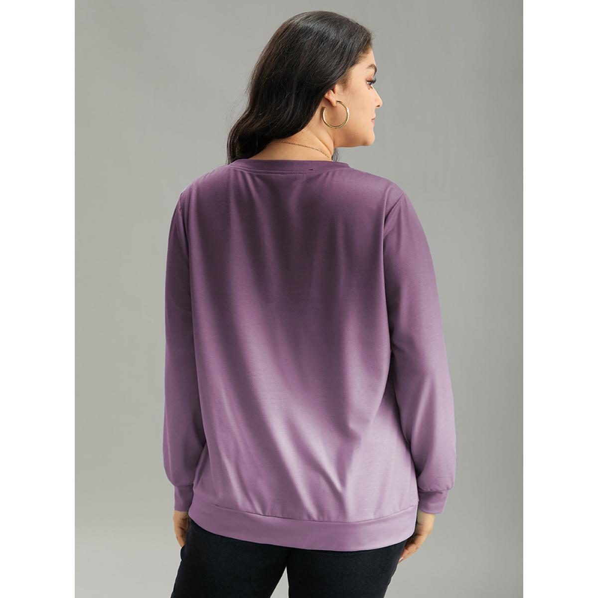 Plus Size Letter Print Ombre Crew Neck Sweatshirt Women Purple Casual Printed Dailywear Sweatshirts BloomChic 12/L Product Image