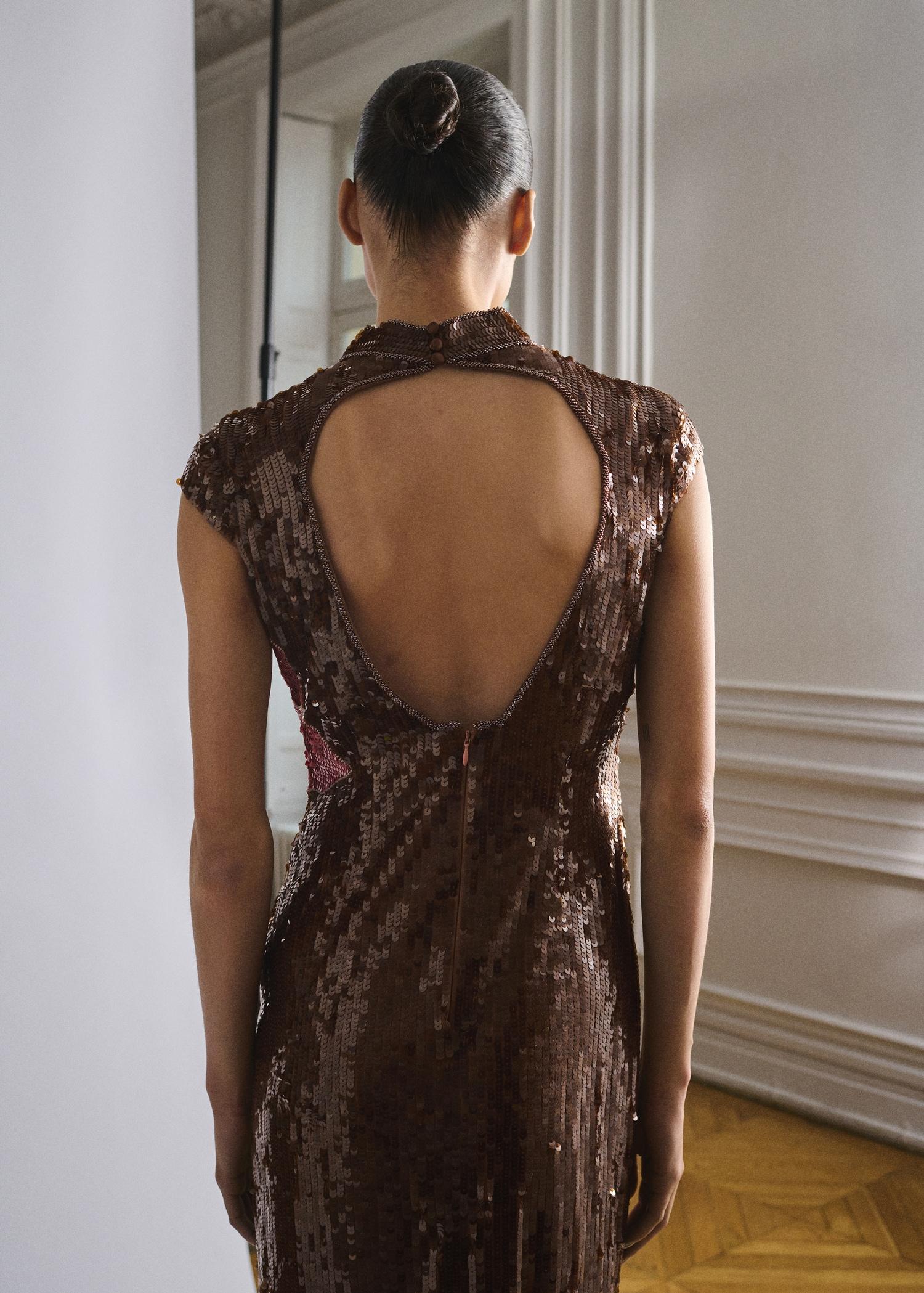 Dress with sequinned flower design - Women | MANGO USA Product Image