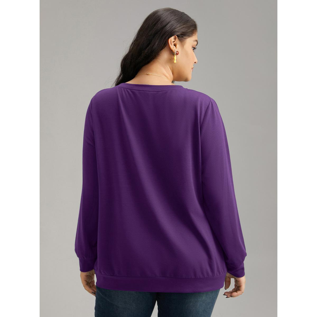 Plus Size Season's Greetings Printed V-Neck Sweatshirt Women Eggplant Casual Printed V-neck Festival-Christmas Sweatshirts BloomChic 12/L Product Image