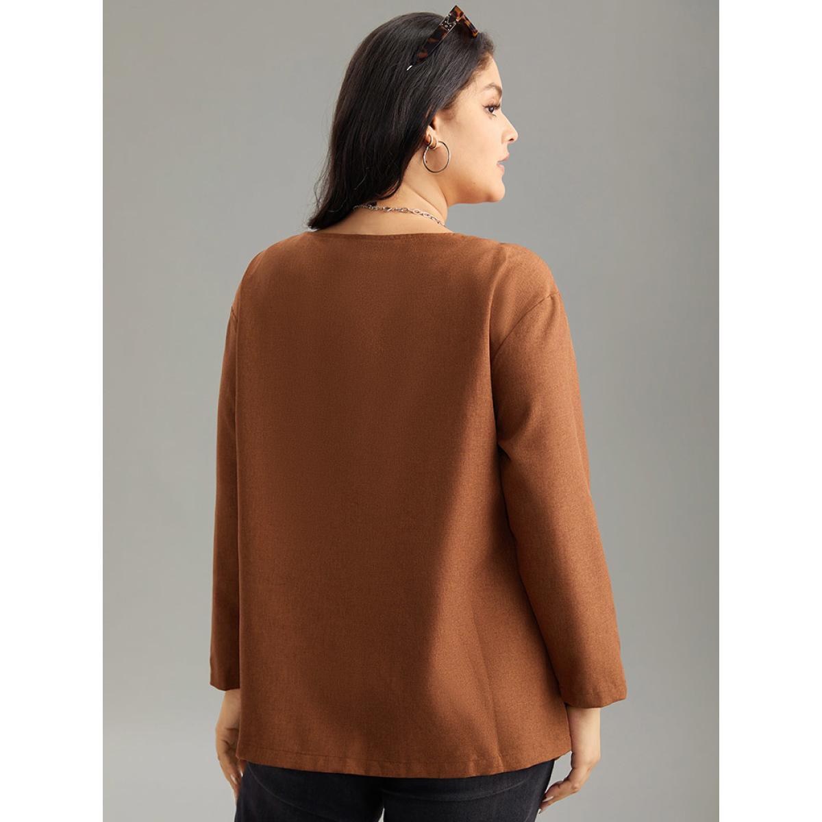 Plus Size Plain Asymmetrical Neck Zipper Jacket Women Chocolate Zipper Dailywear Jackets BloomChic 26/4X Product Image