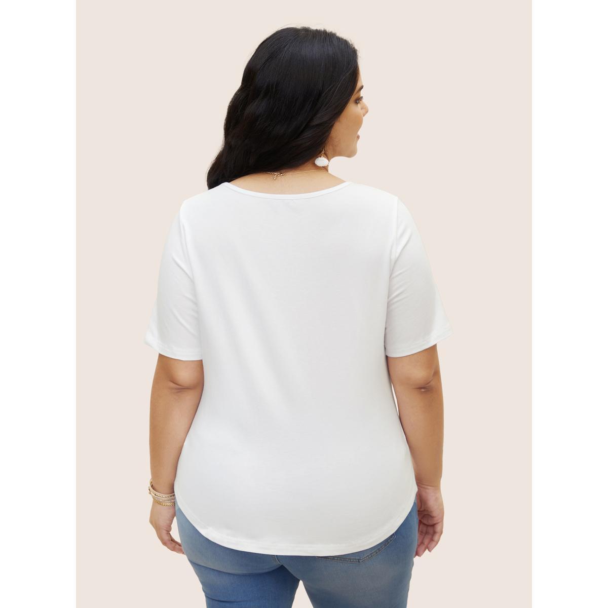 Plus Size Crew Neck Dolphin Print Arc Hem T-shirt Originalwhite Women Resort Contrast Marine Round Neck Vacation T-shirts BloomChic 22-24/3X Product Image