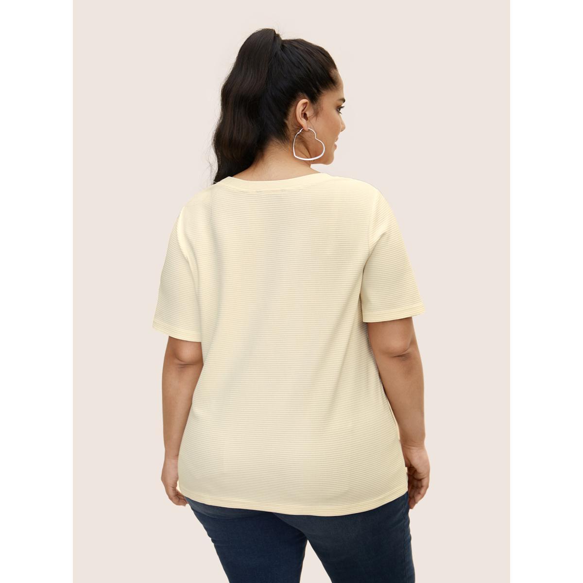 Plus Size Solid Waffle Knit Patched Pocket T-shirt Beige Women Casual Texture Round Neck Everyday T-shirts BloomChic 10/M Product Image