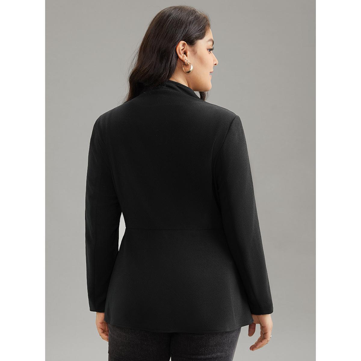 Plus Size Plain Asymmetrical Neck Button Up Blazer Black Women Work Plain Lined Sleeve Long Sleeve Asymmetrical Neck 22-24/3X Work From Home Blazers BloomChic Product Image
