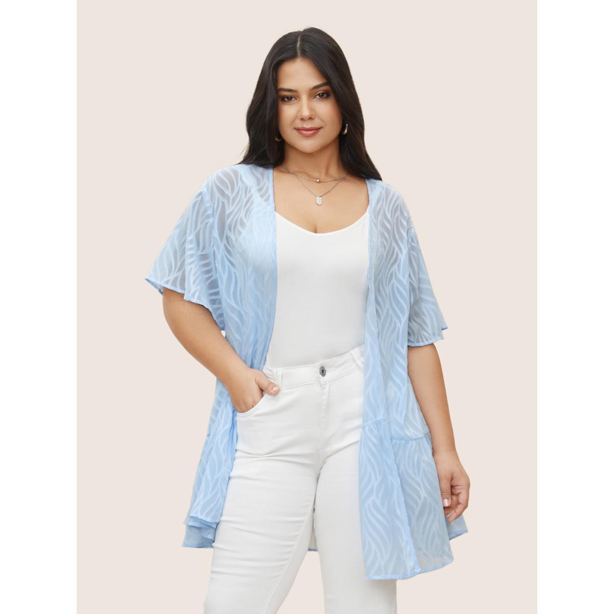 Plus Size Chiffon Texture Ruffles See Through Kimono Women LightBlue Elegant Texture Everyday Kimonos BloomChic 26/4X Product Image