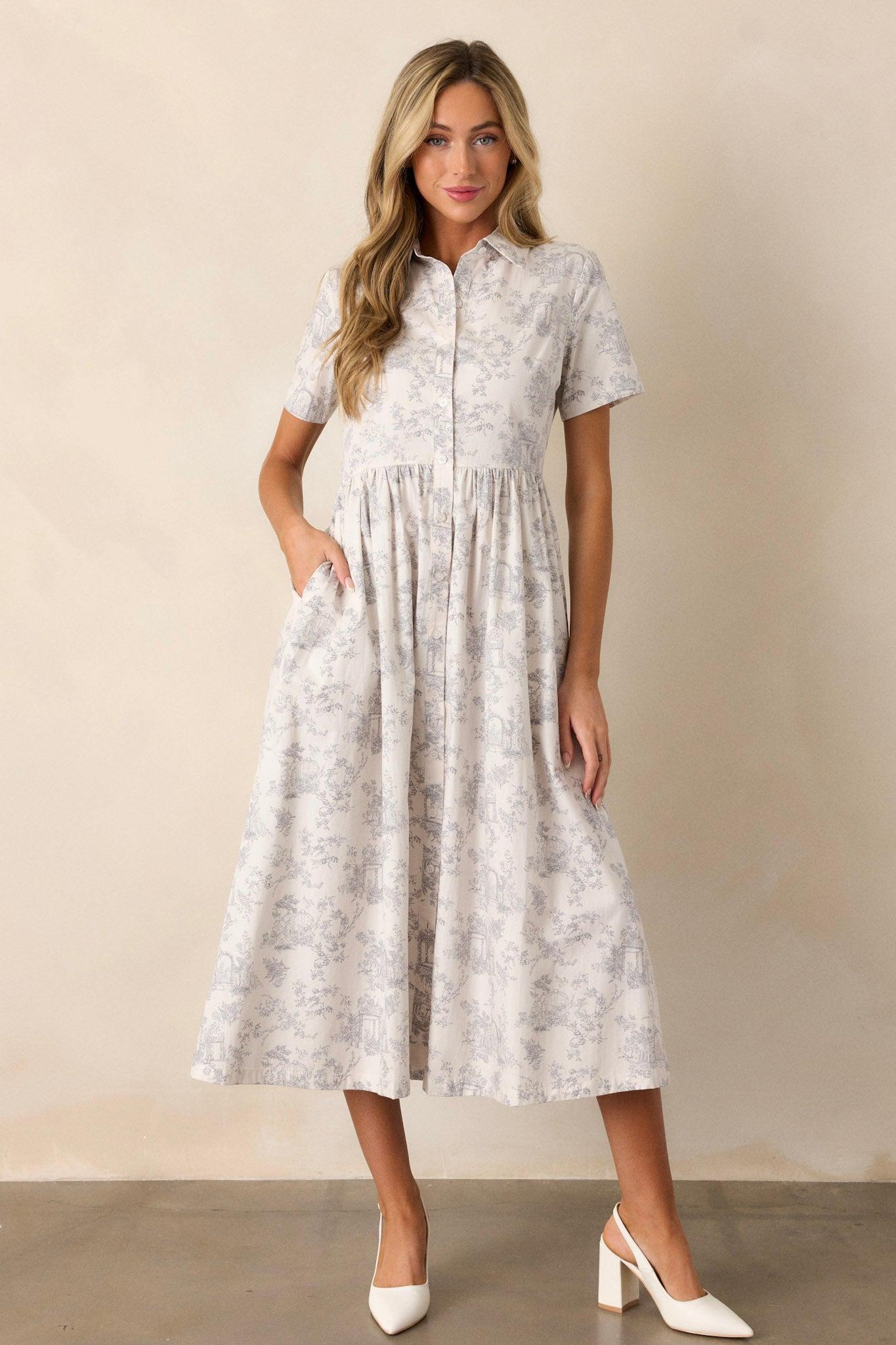 Believe It Cotton Light Grey Toile Maxi Dress Product Image