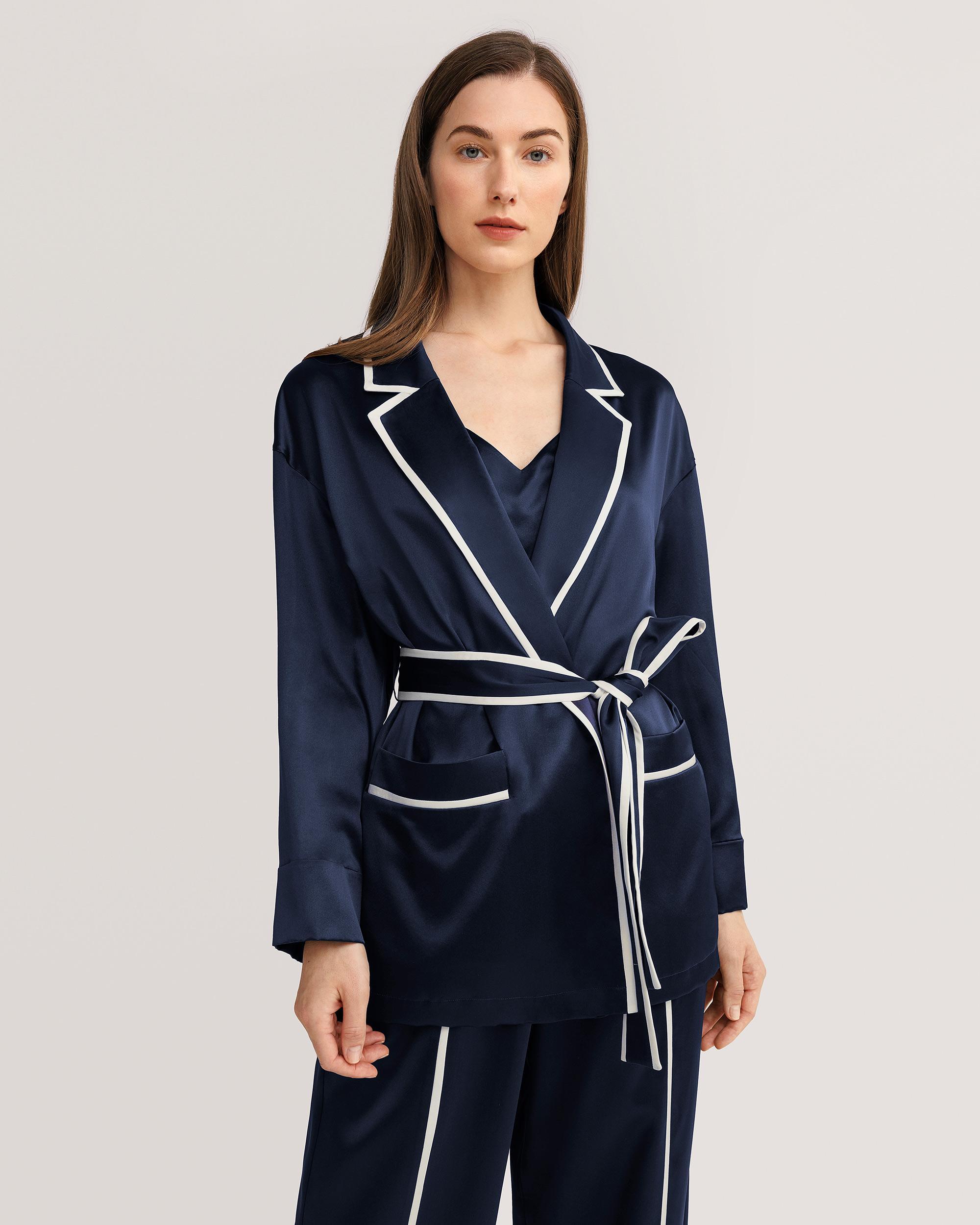 LILYSILK Silk Robe for Women Dark Blue Pure Silk Stylish and Neat High Quality Silk Fibers XS Product Image