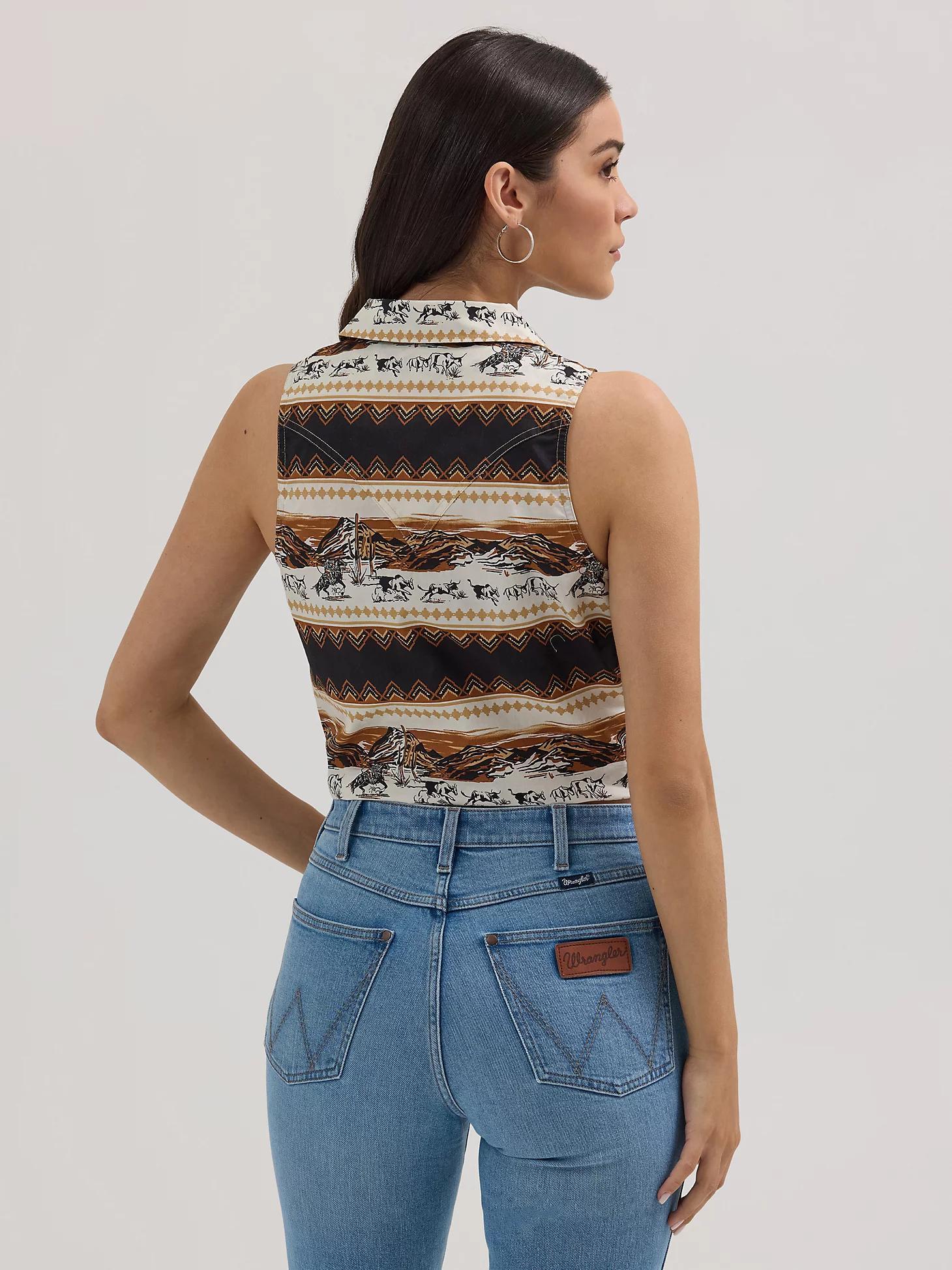Women's Bold Printed Sleeveless Tie Front Shirt | Women's TOPS | Wrangler® Product Image
