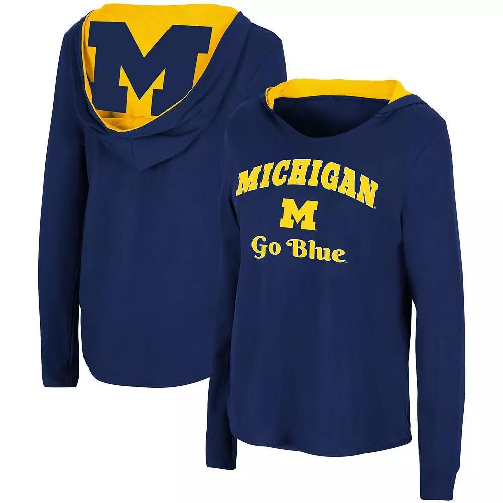 Women's Colosseum Navy Michigan Wolverines Catalina Hoodie Long Sleeve T-Shirt, Size: Medium, Blue Product Image