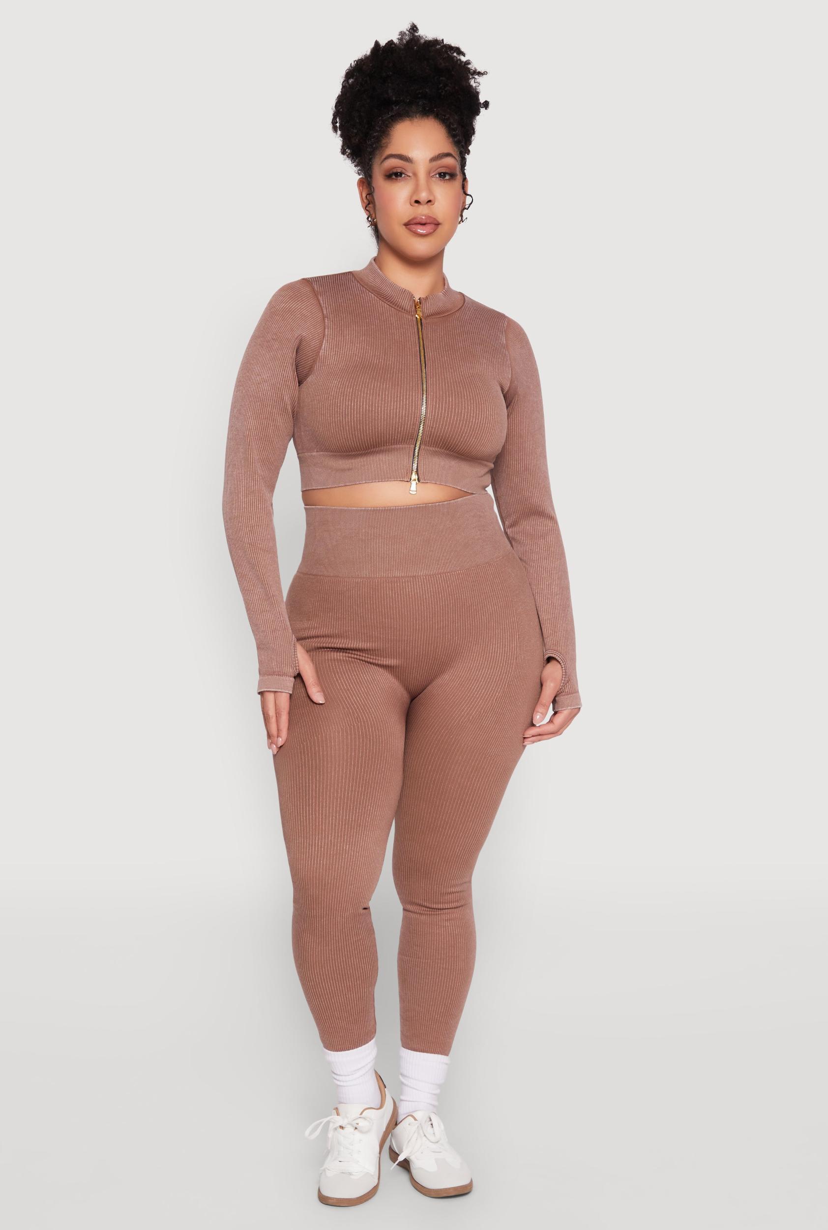 Womens Plus Size Daisy Compression Rib Acid Wash Leggings Product Image