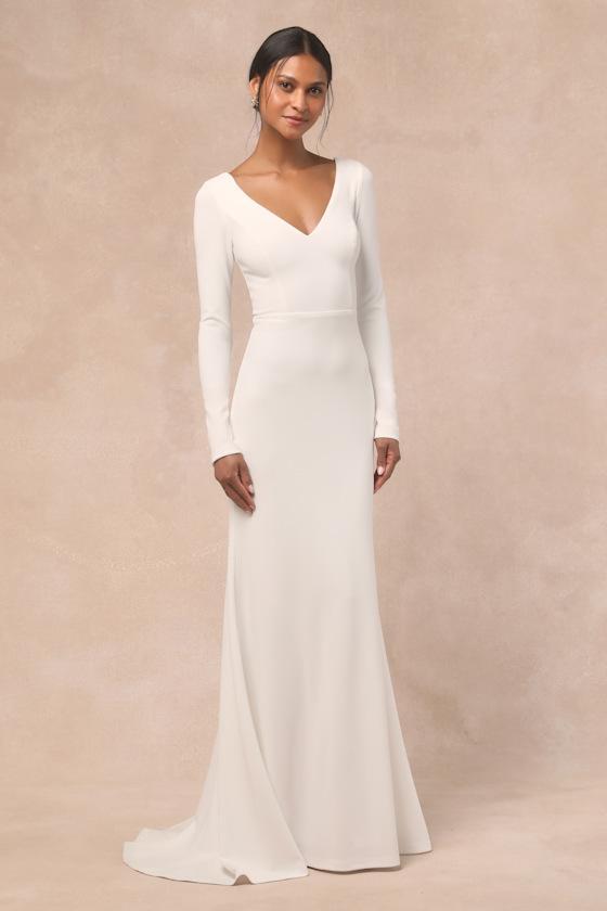 Feeling of Forever White Long Sleeve Mermaid Maxi Dress Product Image