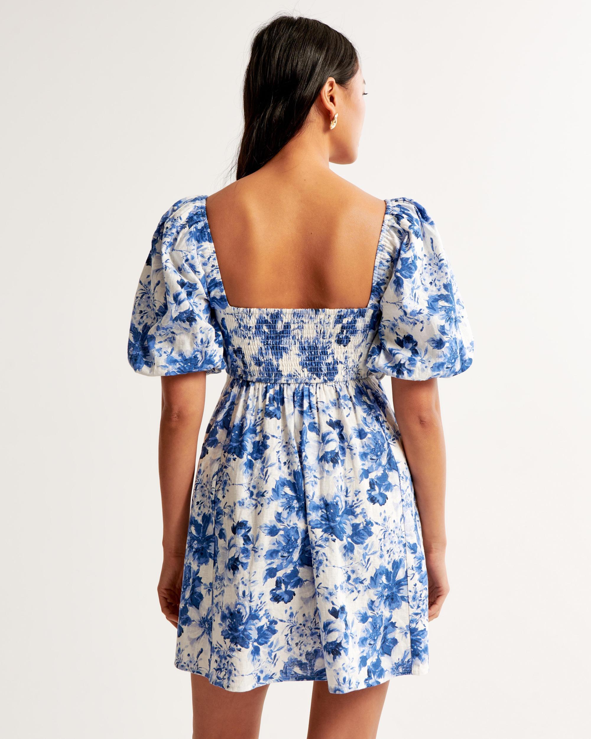 The A&F Emerson Linen-Blend Puff Sleeve Mini Dress Product Image