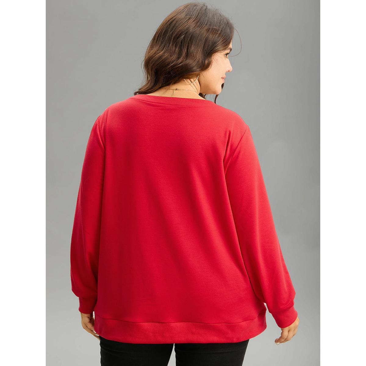 Plus Size Santa Claus Graphic Split Detail Sweatshirt Women Red Casual Rib Knit Festival-Christmas Sweatshirts BloomChic 28/5X Product Image