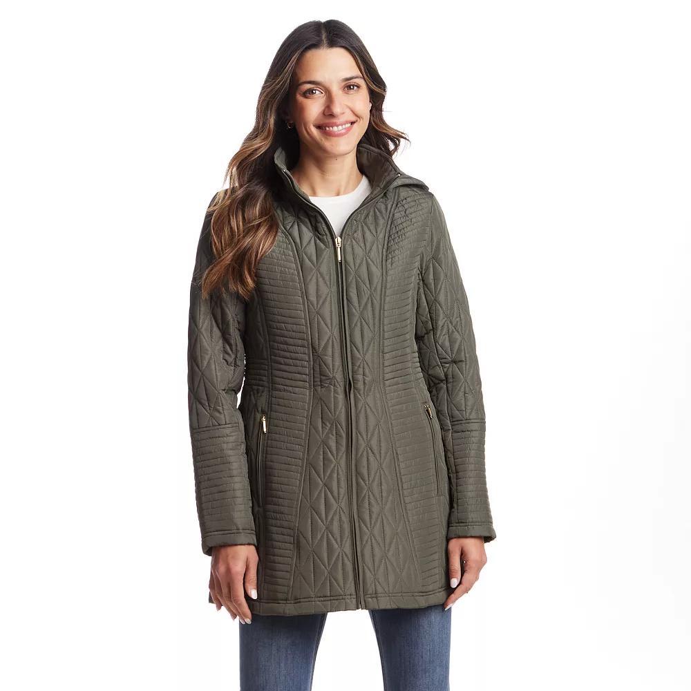 Women's Weathercast Quilted Hooded Front Zip Walker Jacket, Size: Large, Green Product Image