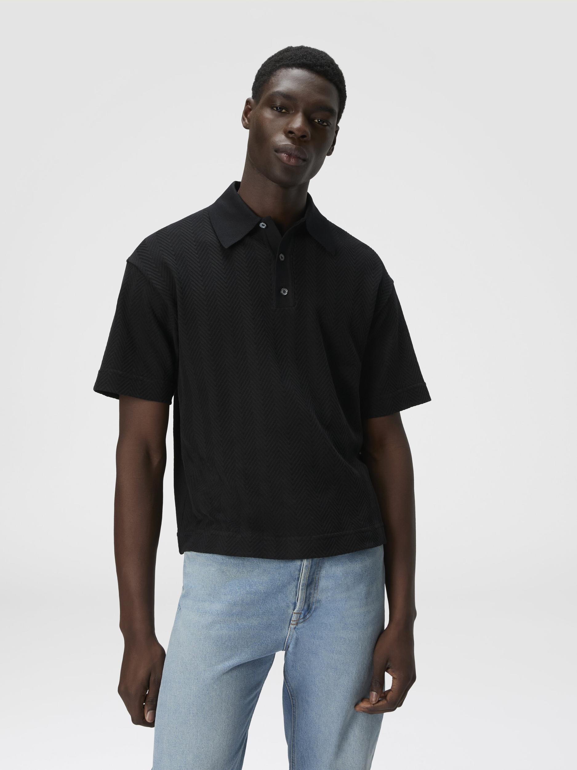 Cotton and viscose polo shirt with tone-on-tone zigzag Product Image