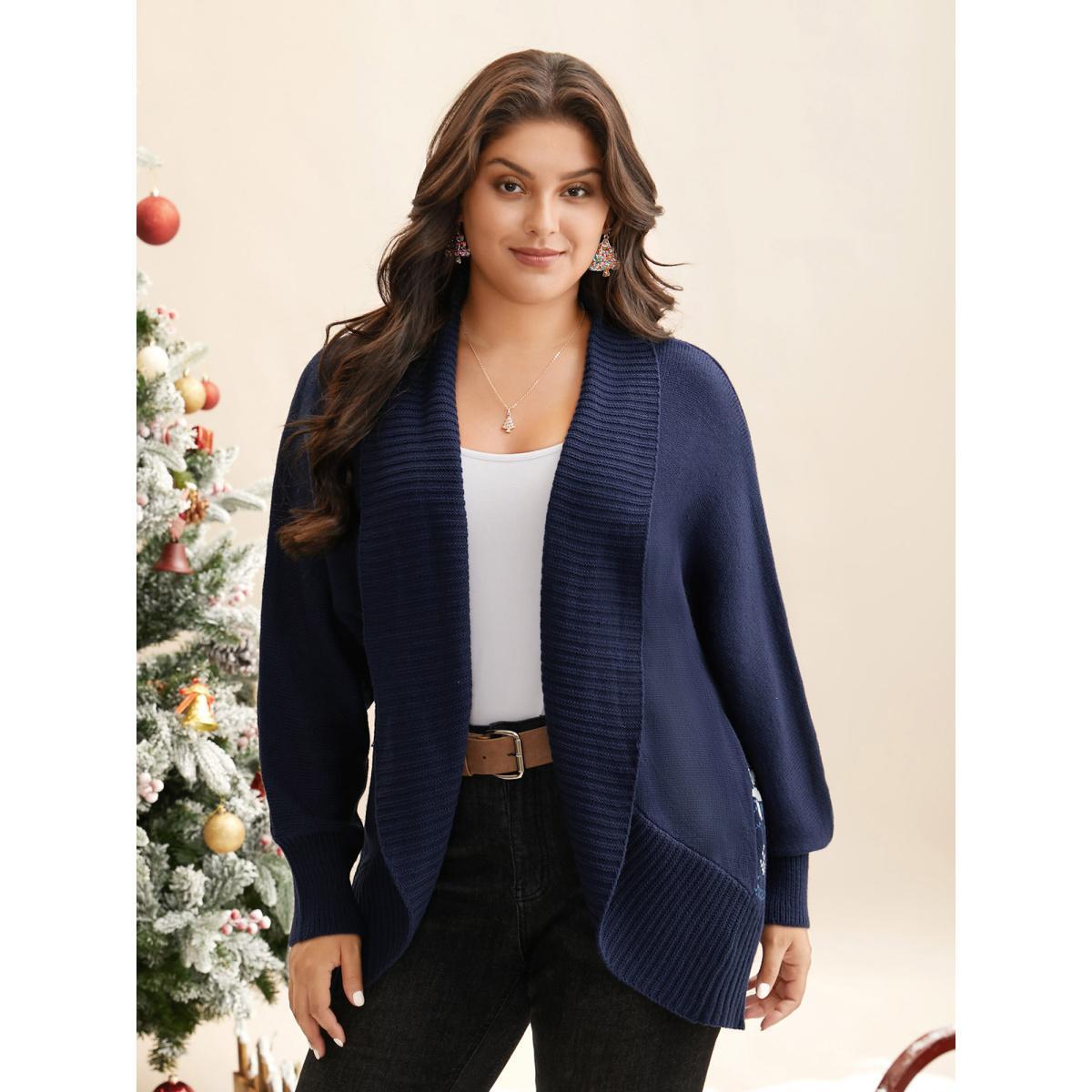 Plus Size Winter Wonderland Shawl Collar Open Cardigan Indigo Women Casual Loose Long Sleeve Everyday Cardigans BloomChic 28/5X Product Image